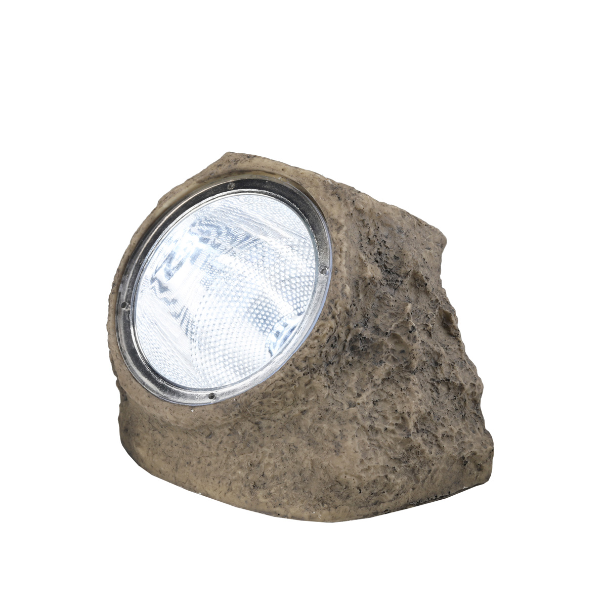 LED Solar Stein "Rocky" - Spot mit 4 kaltweißen LED - Dämmerungssensor - H: 11cm