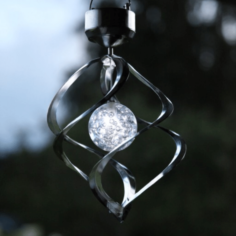 LED  Solar Windspiel "Spiral" - kaltweiße LED - Dämmerungssensor - drehend und leuchtend - silber