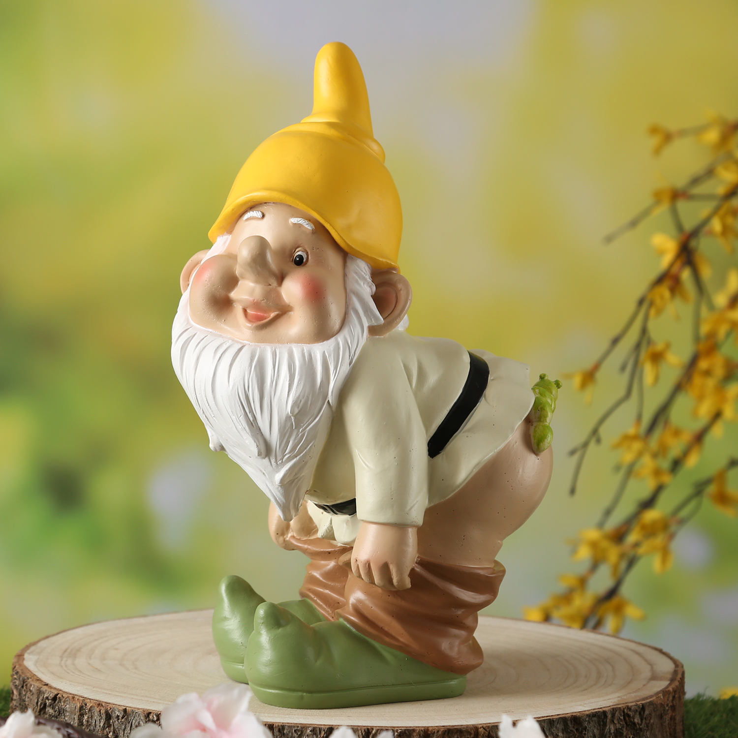 Gartenzwerg Hose Runter mit Raupe - Frecher Zwerg mit nacktem Po  - Polyresin - H: 27cm