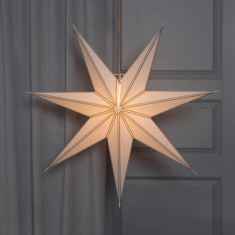Papierstern "Nicolas" - hängend - 7-zackig - Ø 80cm - E14 Fassung - inkl. Kabel - creme/gold