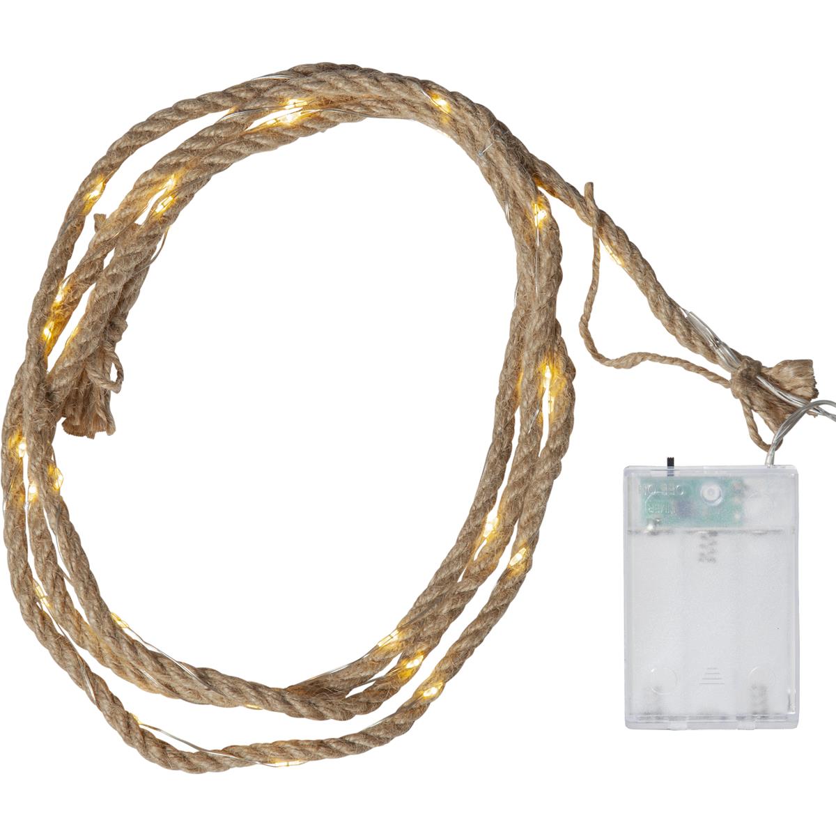 LED Lichterkette "Jutta" - Juteseil - 40 warmweiße LED - Batteriebetrieb - Timer - L: 200cm