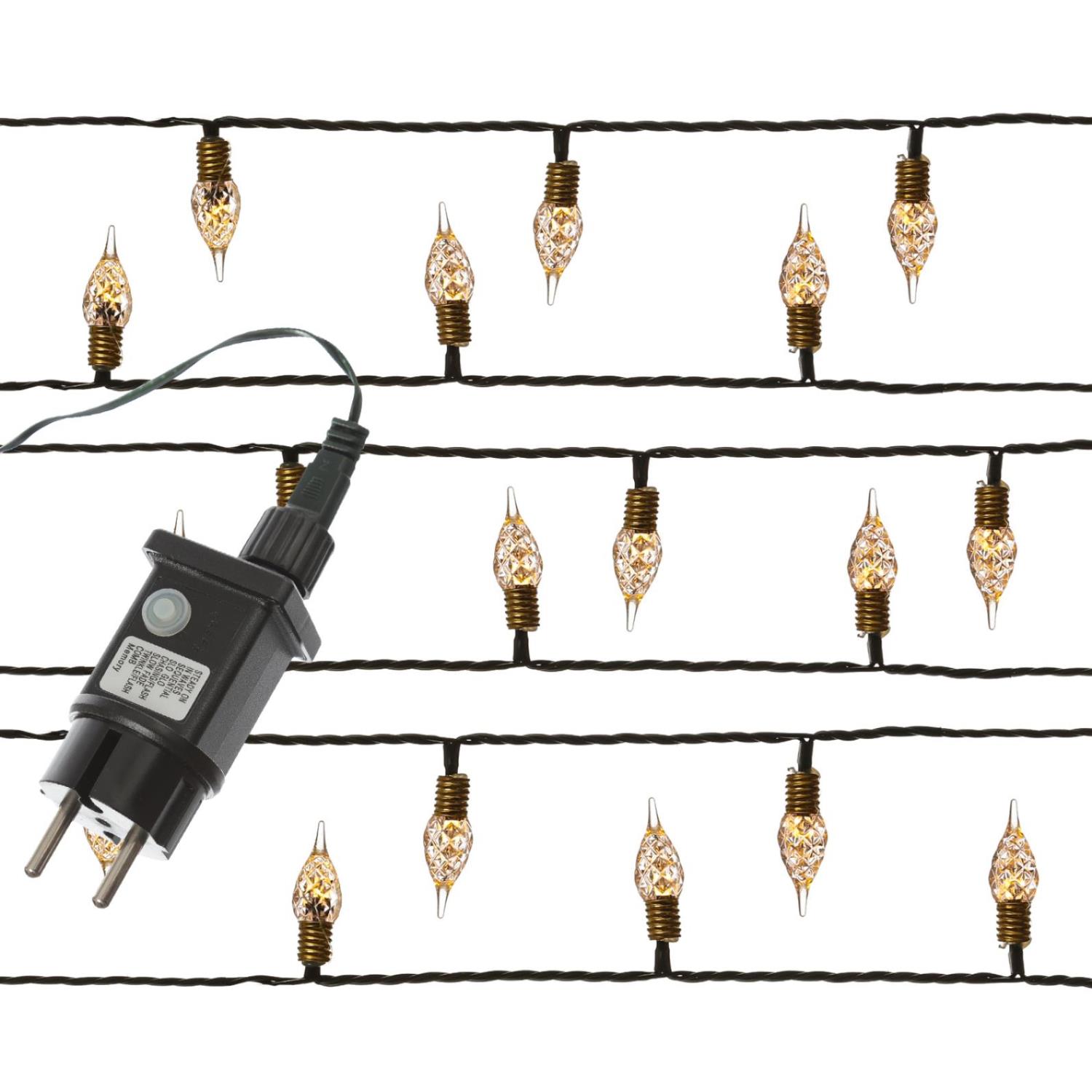 B-Ware LED Lichterkette VINTAGE - 120 transparente Mini Birnen - 8 Funkt. - Timer - L: 12m