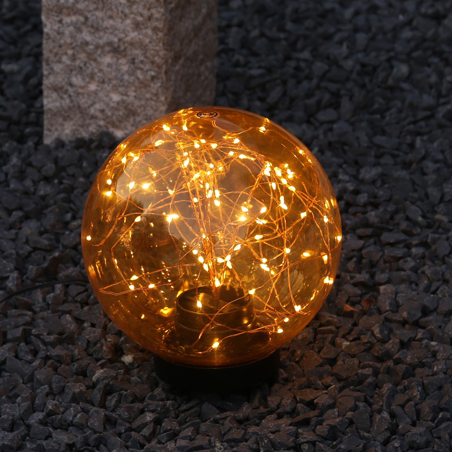 LED Kugel mit Drahtlicherkette - stehend - 100 bernsteinfarbene LED - D: 25cm - f. Außen - amber LED Kugel mit Drahtlicherkette - stehend - 100 bernsteinfarbene LED - D: 25cm - f. Außen - amber