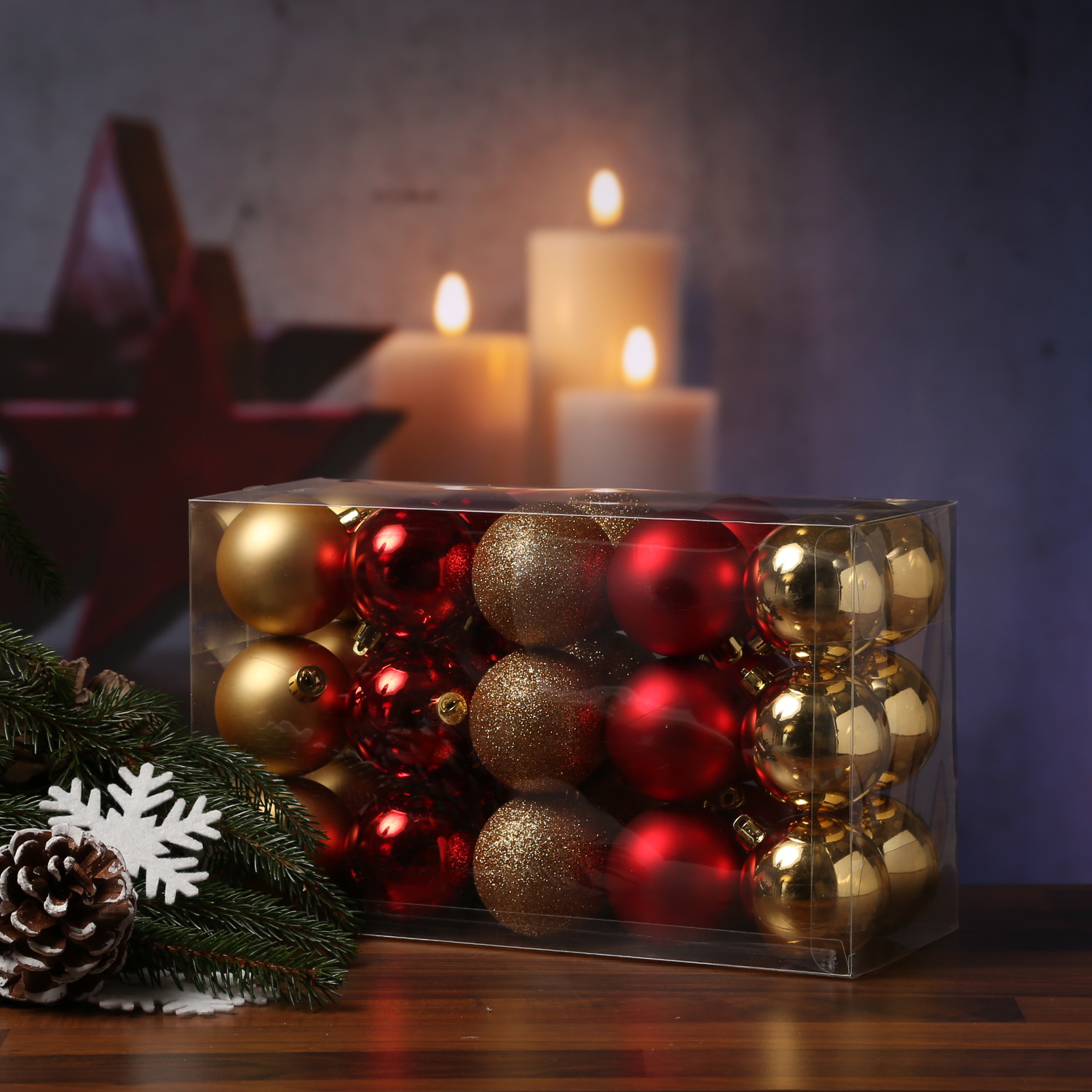 Christbaumkugel - Weihnachtskugel - bruchfest - D: 6cm - glänzend matt glitzernd - gold rot - 30St.
