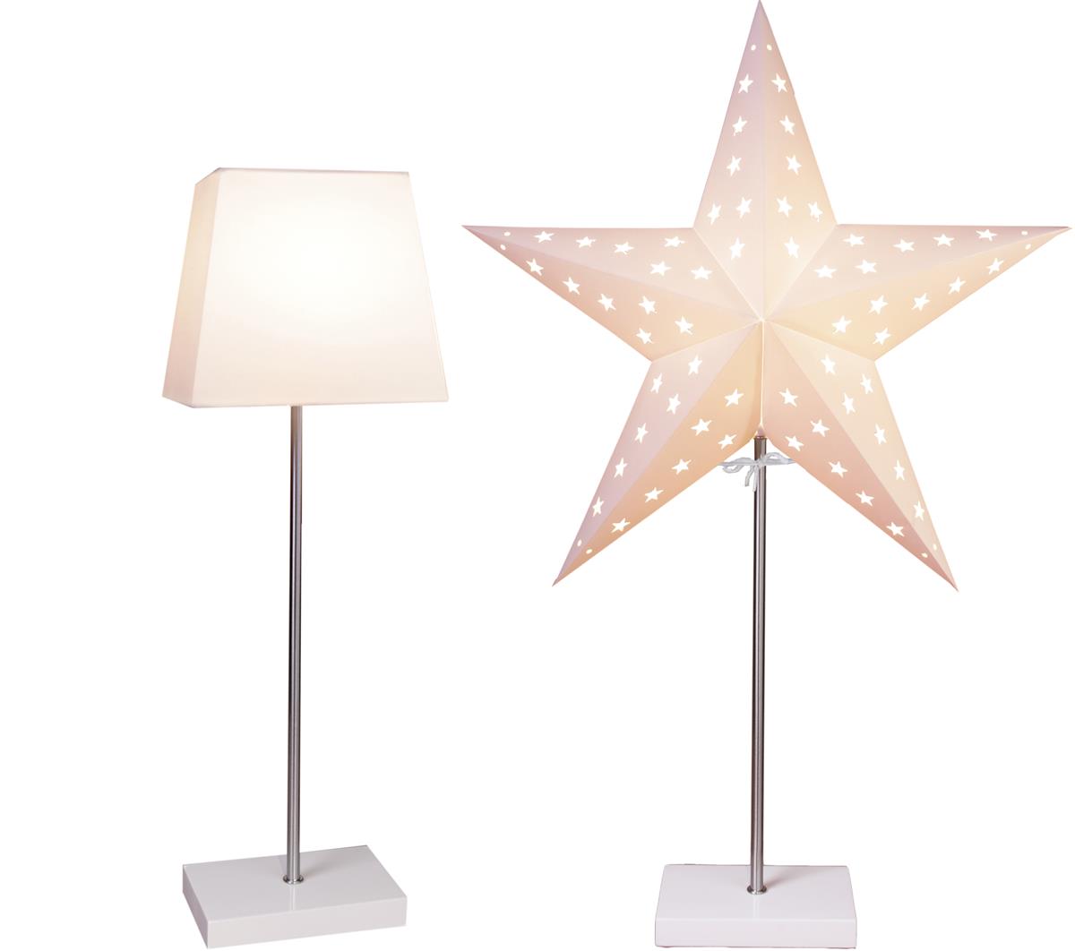 Papierstern/Dekoleuchte "Leo" - stehend - 5-zackig - D: 43cm, H: 65cm - E14 - inkl.Kabel - weiß/weiß