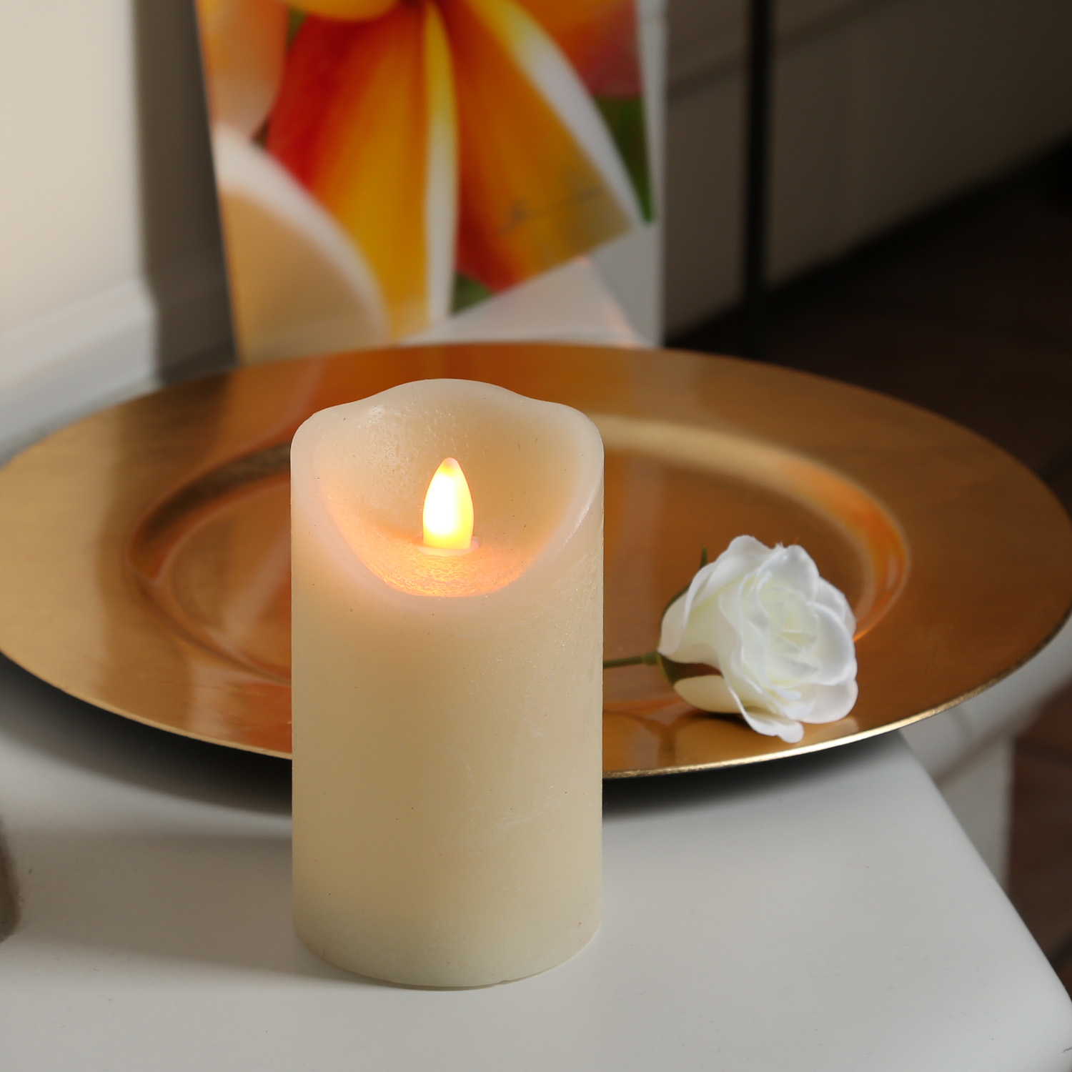 LED Kerze GLOW - Echtwachs - warmweiss glimmende Flamme - H- 12-5cm- D- 7-5cm - Timer - creme