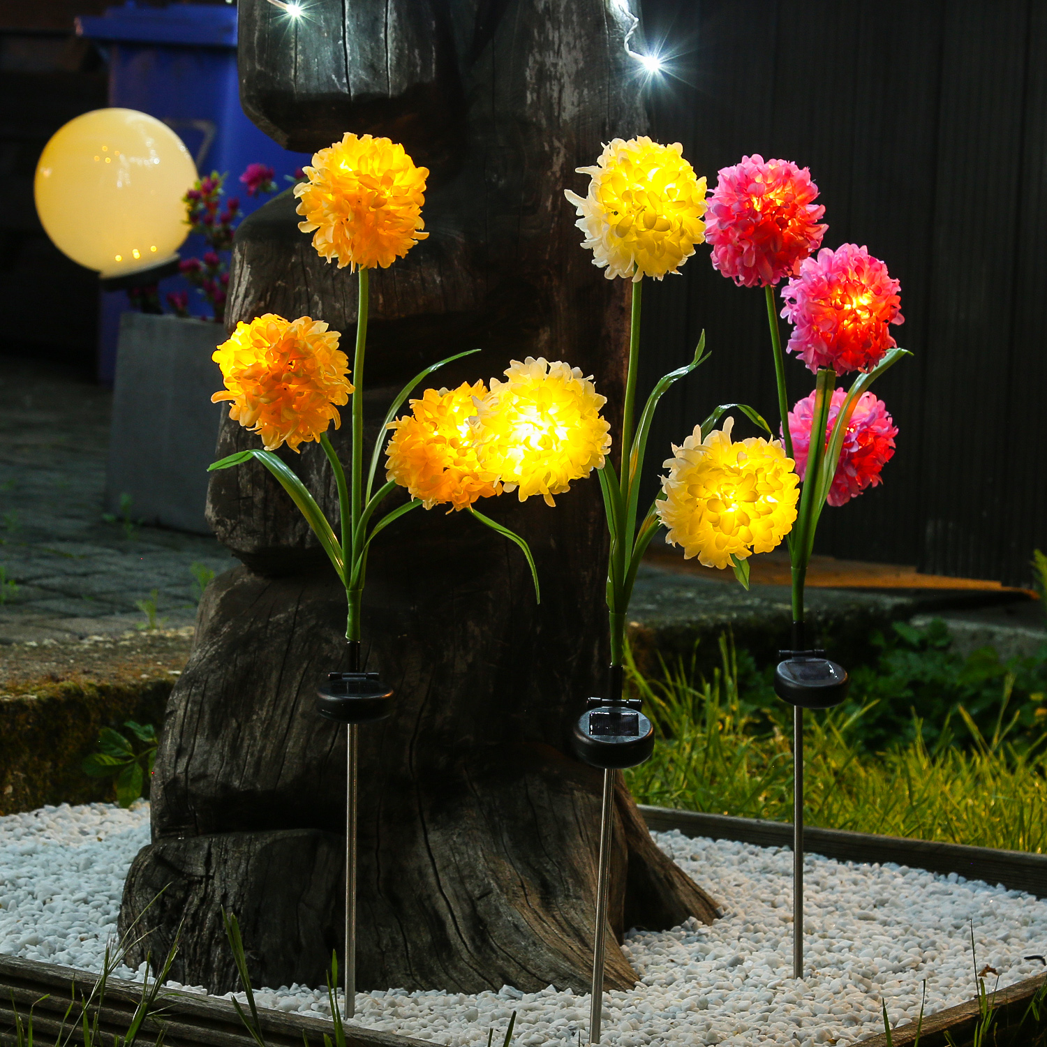 LED Solar Gartenstecker Blume - warmweiße LED - H: 70cm - Lichtsensor - gelb