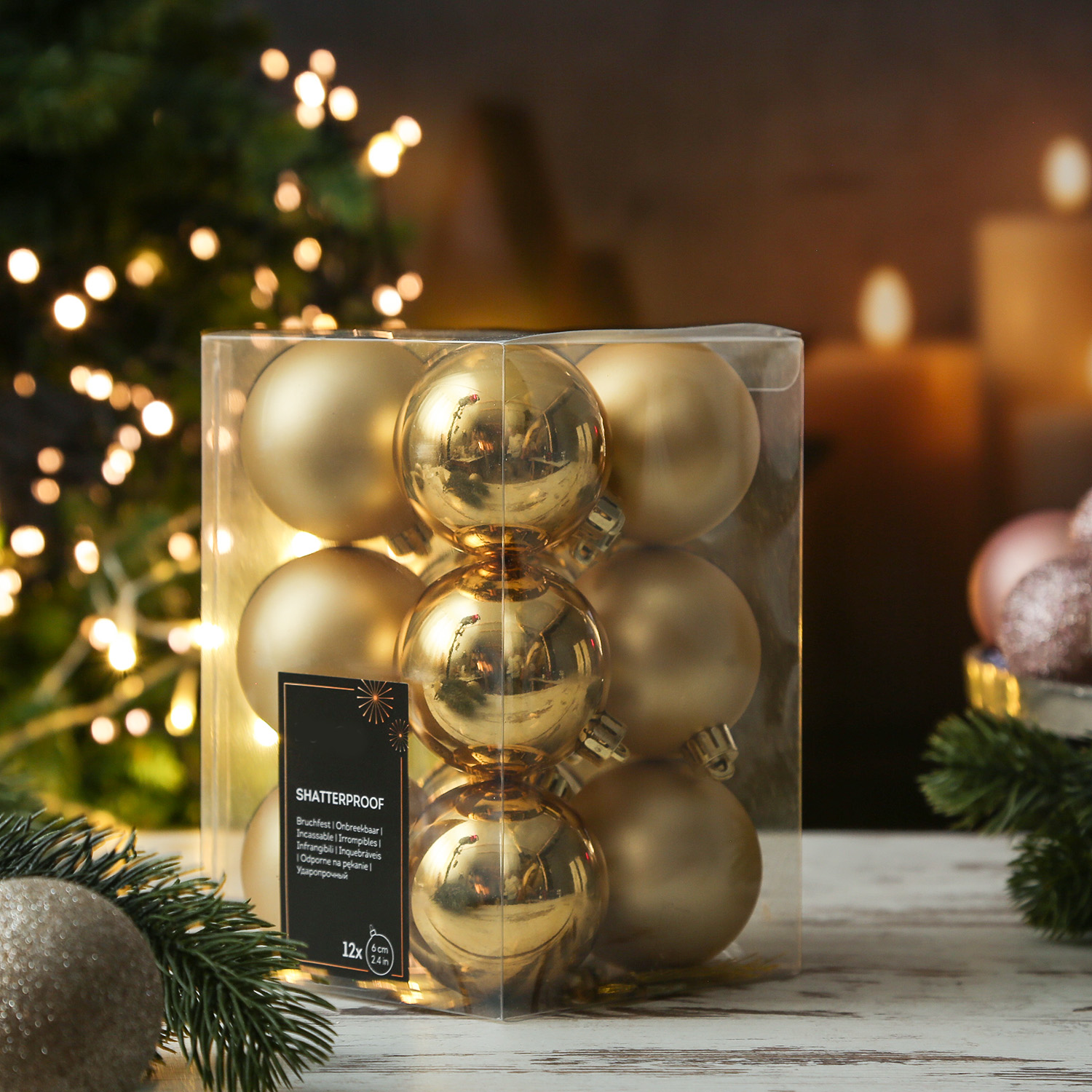 Christbaumkugeln - Weihnachtbaumskugeln - bruchfest - D: 6cm - glänzend/matt  - gold - 12er Set