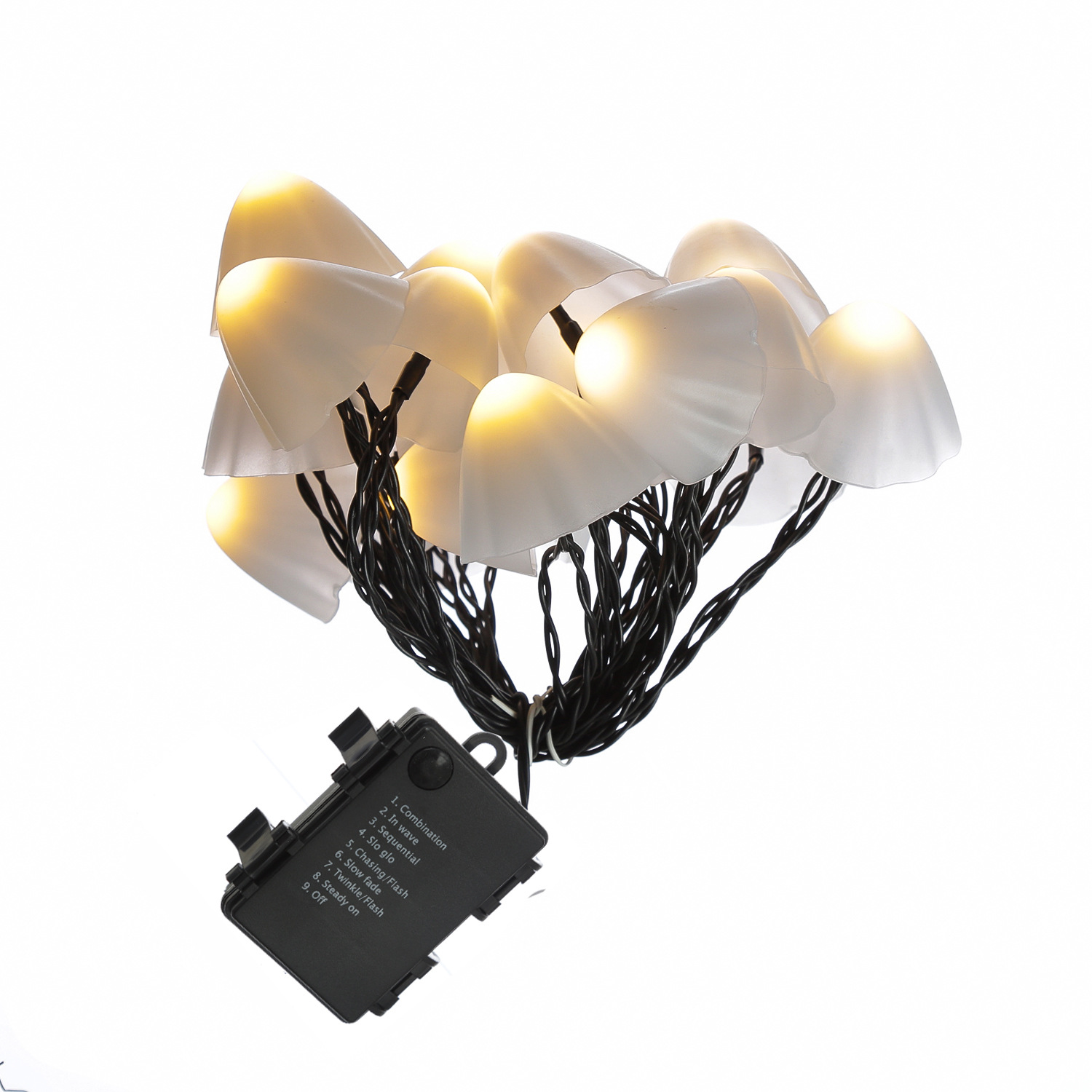 LED Lichterkette Mini Pilze - 20 Gartenstecker mit Erdspießen - 8 Funkt. - Timer - L: 3,8m - weiß