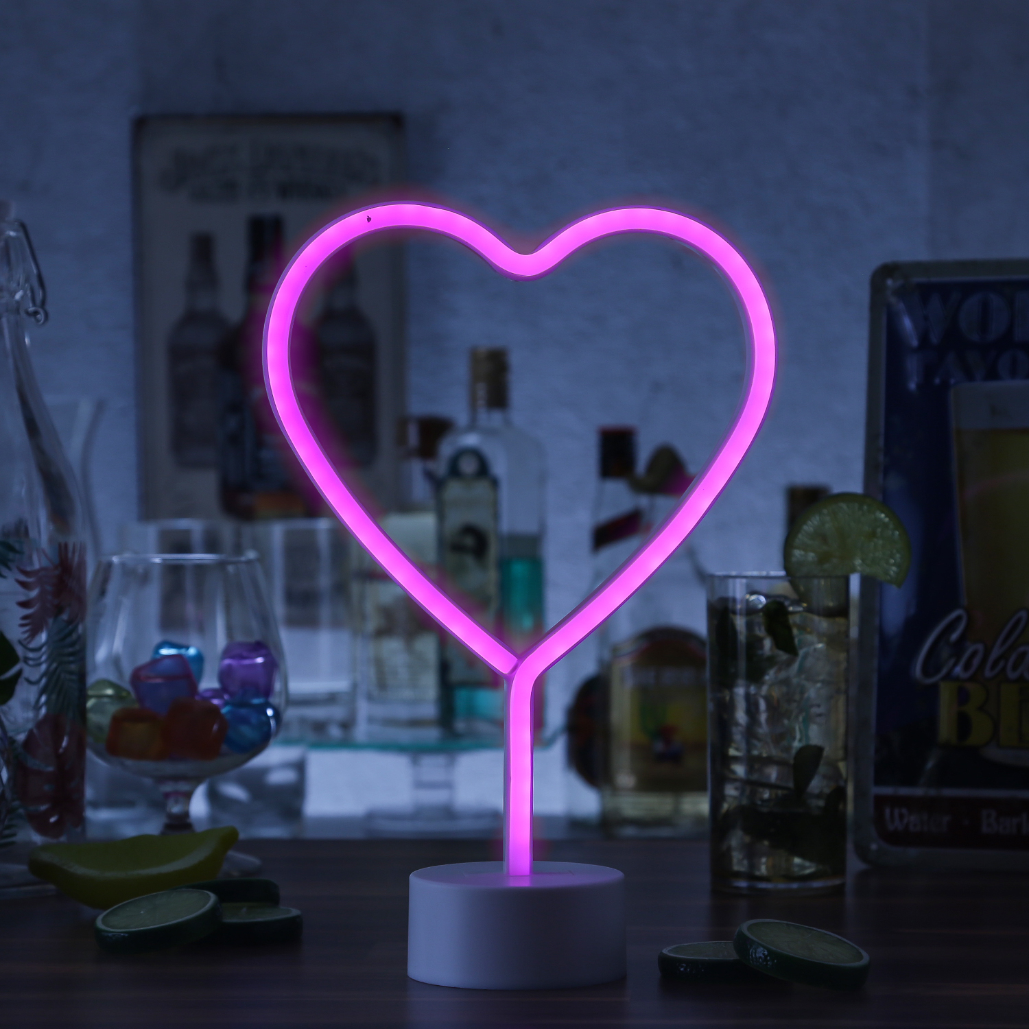 LED NEON Figur HERZ - Dekoleuchte - H- 30cm - Batterie oder USB Betrieb - stehend - pink