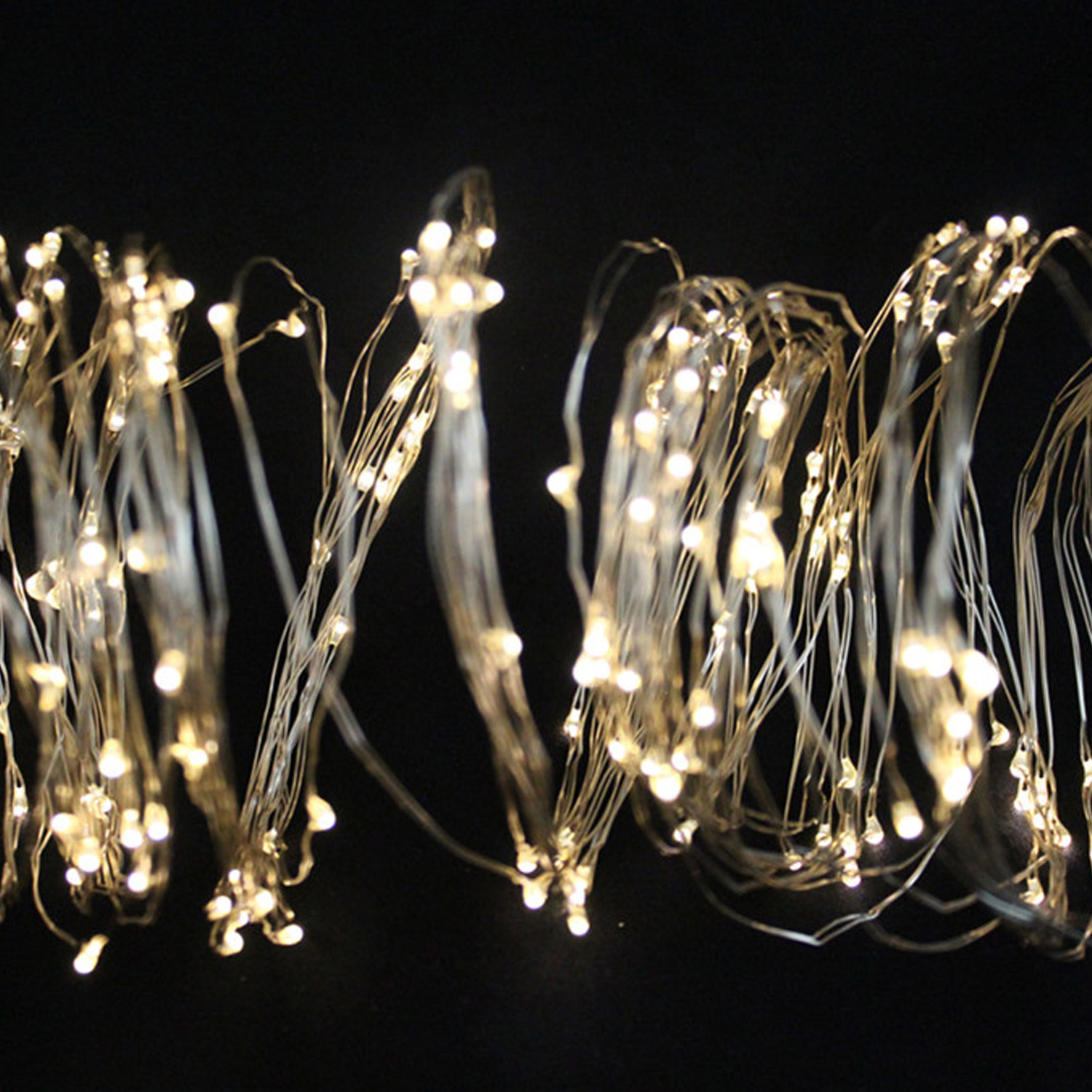 LED Fächer mit 64 warmweißen microLEDs - Transformator -  8 Stränge - 88cm - silberner Draht - IP44