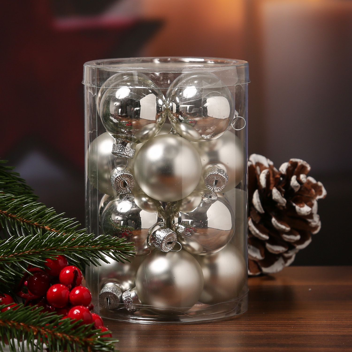 Christbaumkugel - Glas - D: 3,5cm - glänzend und matt - silber - 16er Set