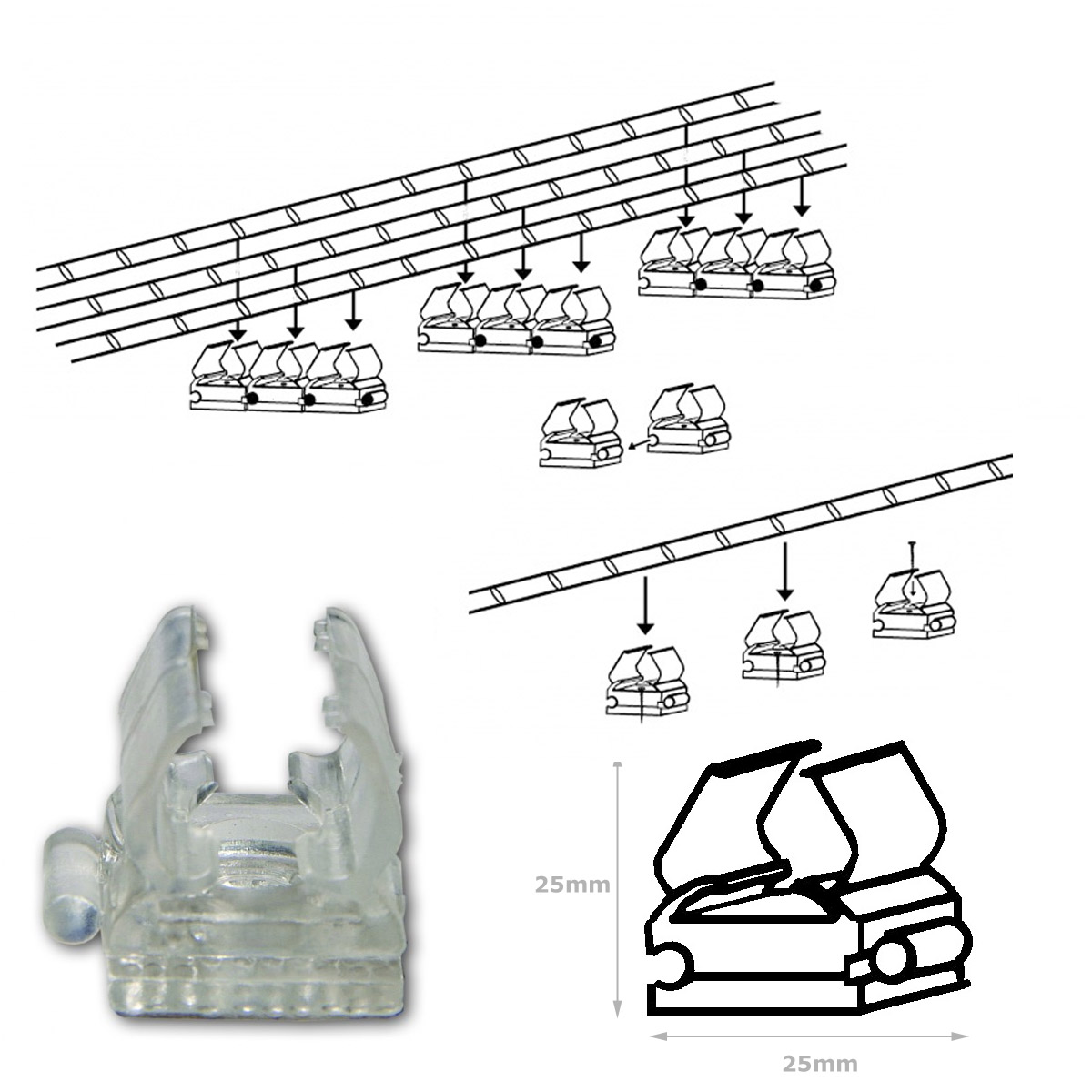 Clip für Lichtschläuche 10er Set - (12-13mm) - 2,5x2,5cm - Parallelverlegung