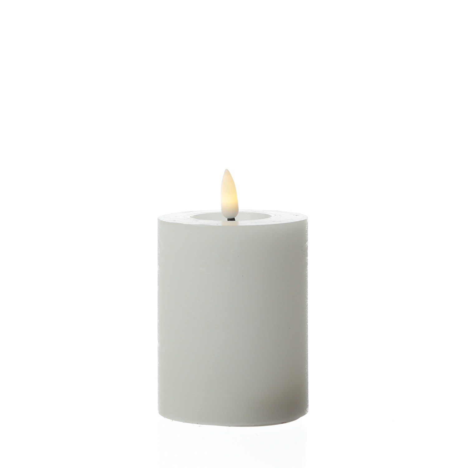 LED Kerze LINA - Rustik-Optik - Echtwachs - 3D Flamme - H: 11cm - D: 7cm - Batterie - Timer - weiß