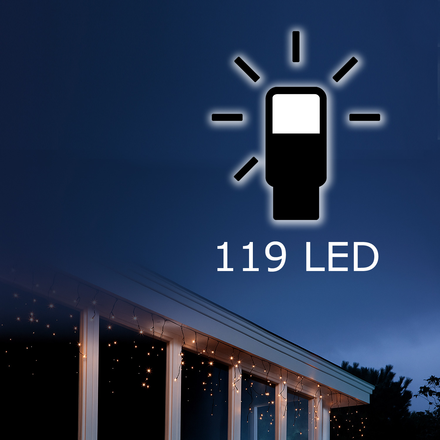 LED Lichtervorhang Eisregen - 119 bernstein LED - L: 5m, H: 50cm - Timer - 8 Funkt. -  Innen/Außen