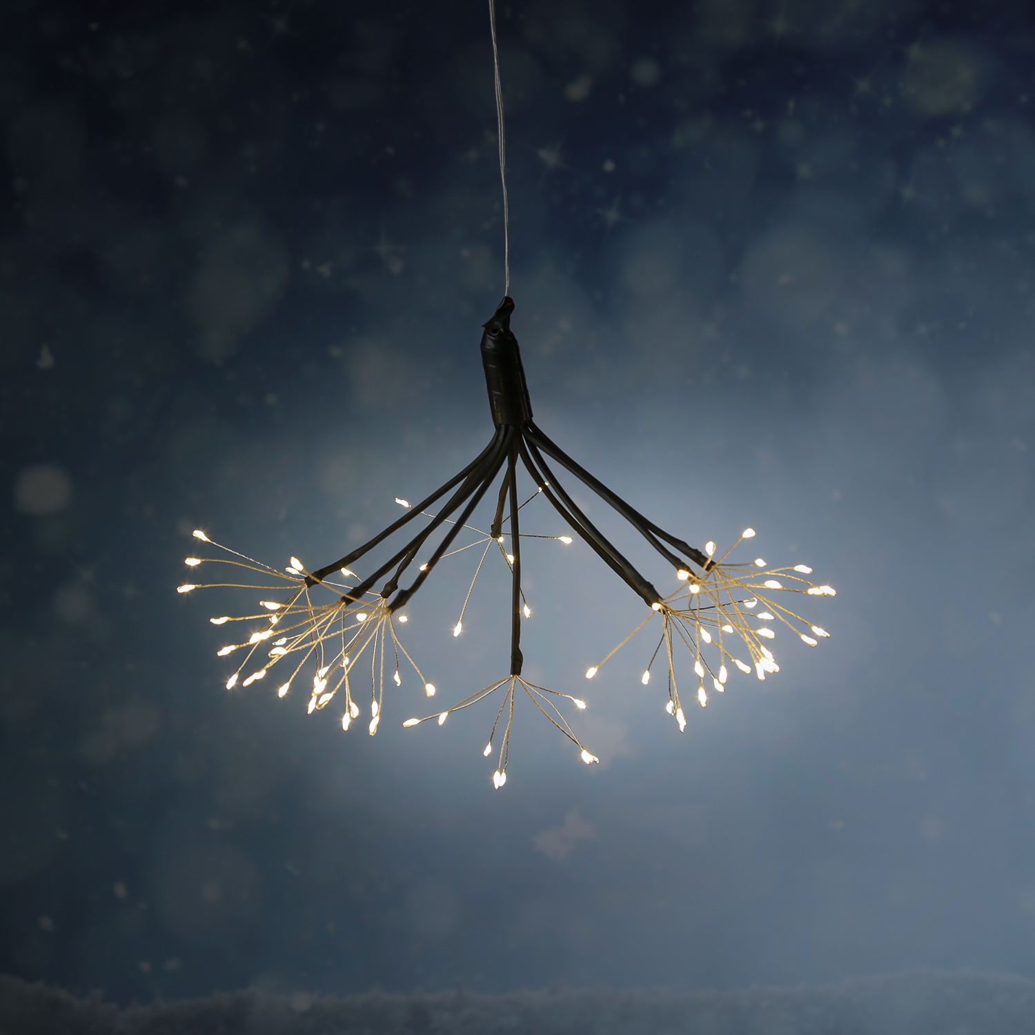LED Feuewerk Leuchte - Polarsterne - Pusteblume - 240LED - hängend - 8Funkt./Fernb.- 3er Set schwarz