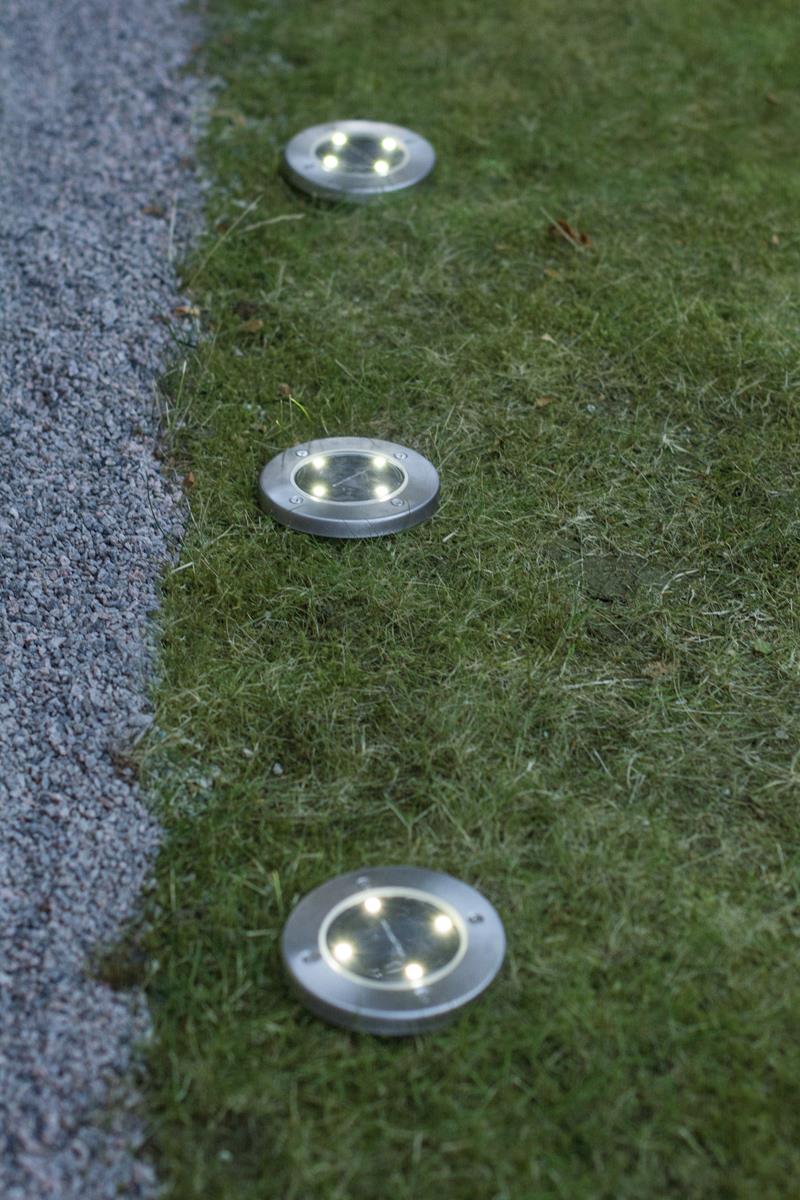 LED-Solar-Wegleuchten - 3er Set - Edelstahl - warmweiße LEDs - D: 11,5cm - Dämmerungssensor - 5lm01