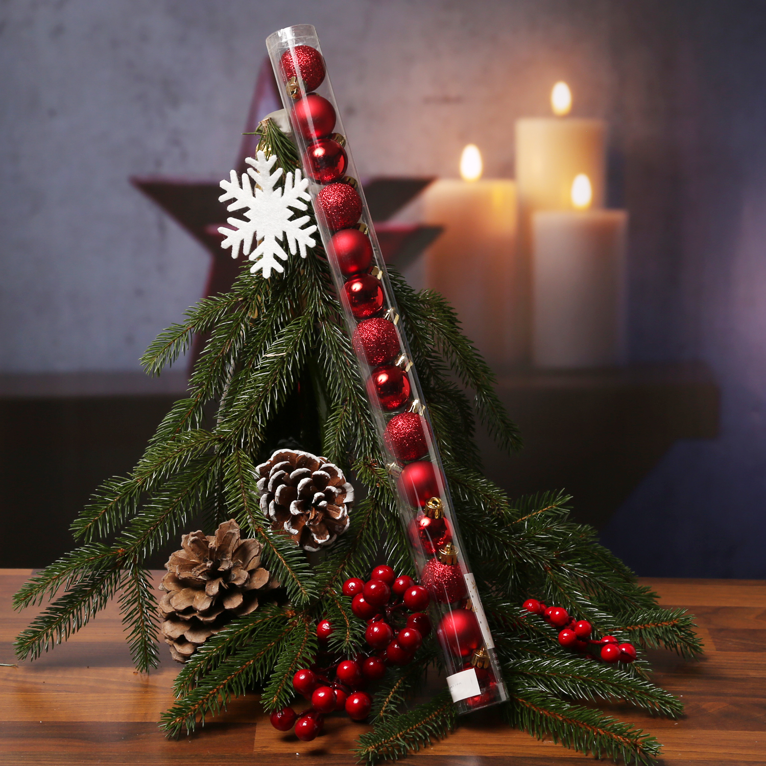 Christbaumkugel - Weihnachtsbaumkugel - bruchfest - D:3cm - glänzend matt glitzernd - rot - 14er Set