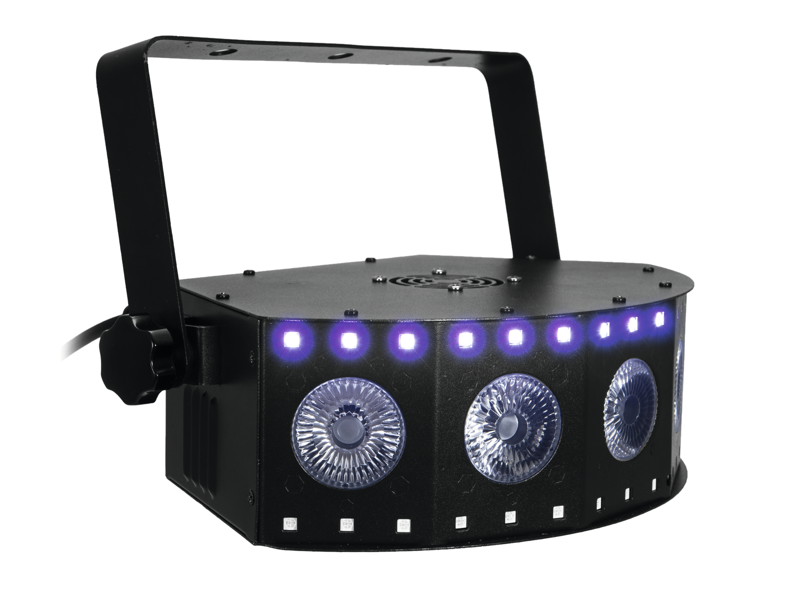 4in1-LED-Effektscheinwerfer mit RGB+UV-LEDs, dynamischen Farbeffekten und Stroboskop