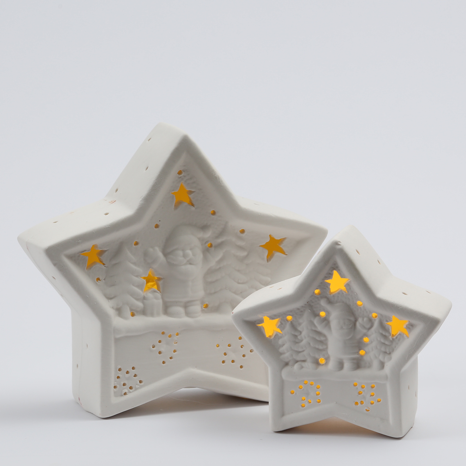 LED Dekostern NIKOLAUS - Keramik - weihnachtliches Motiv - H: 16cm - Batterie - weiß