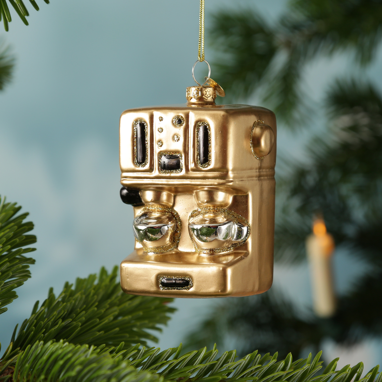 Weihnachtsbaumschmuck Kaffeevollautomat - Glas - Christbaumschmuck Kaffeemaschine - H: 9cm