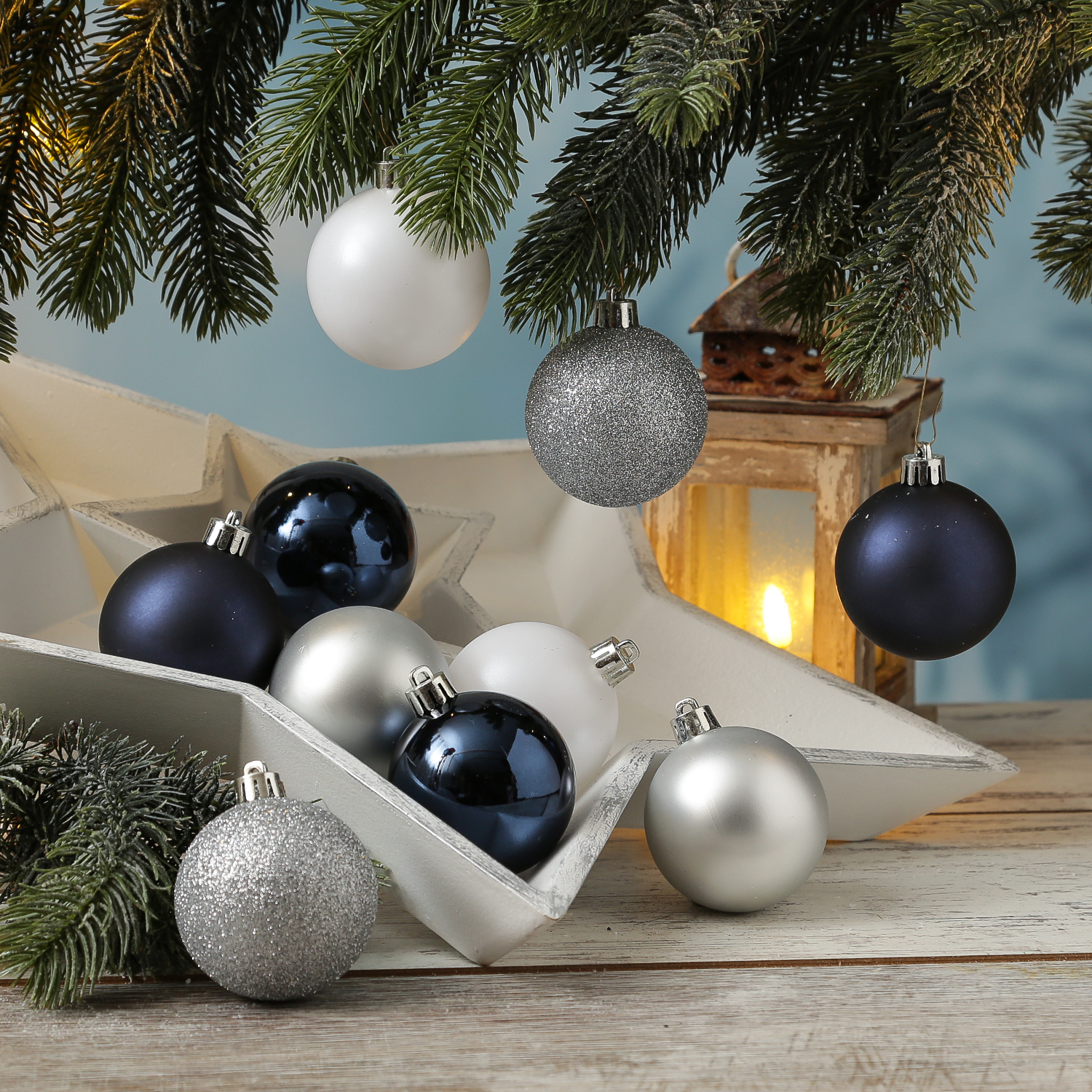 Christbaumkugel - Weihnachtskugel - bruchfest - D: 6cm - glänzend matt - blau, silber - 30St.