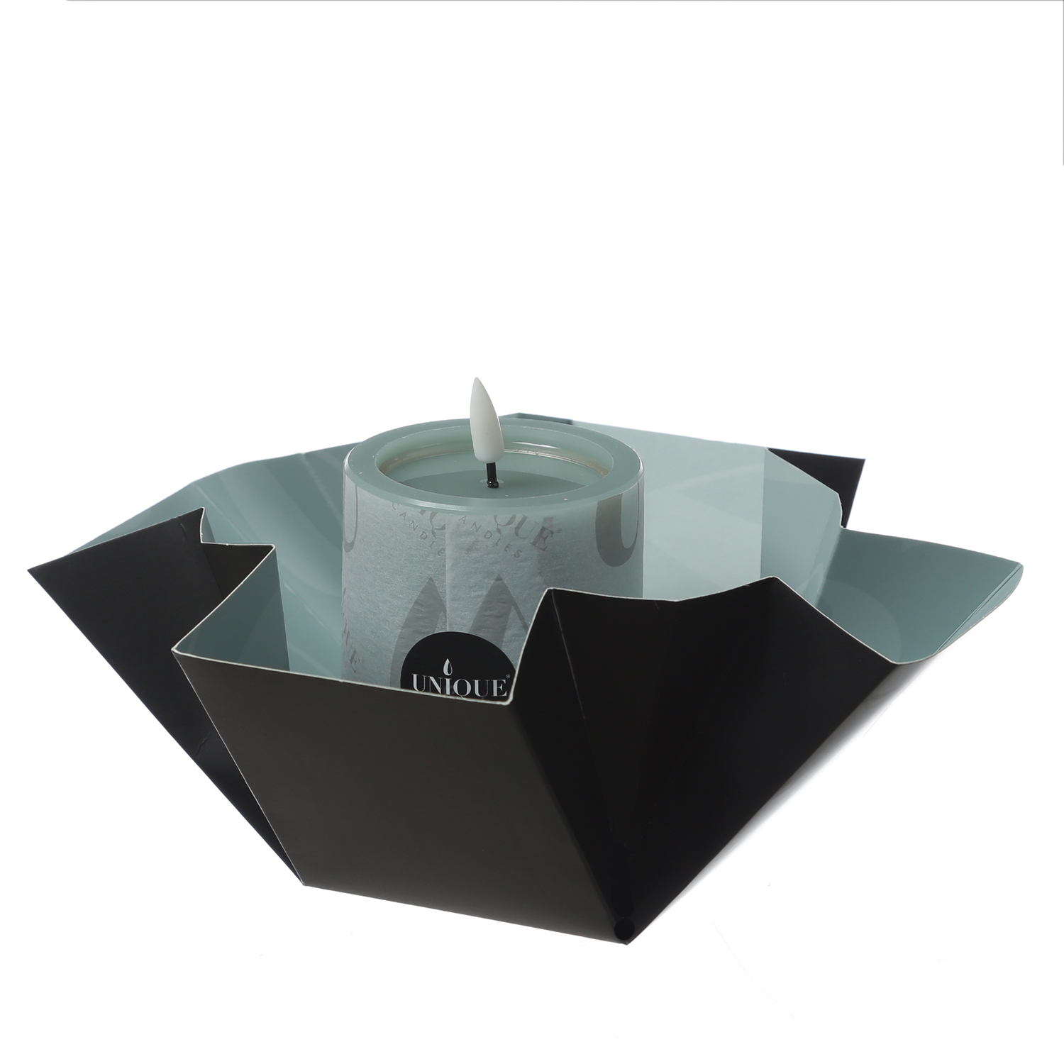 LED Kerze UNIQUE - Rustik-Optik - Echtwachs - H: 10cm - D: 7,5cm - bis zu 1500 Std. - salbeigrün