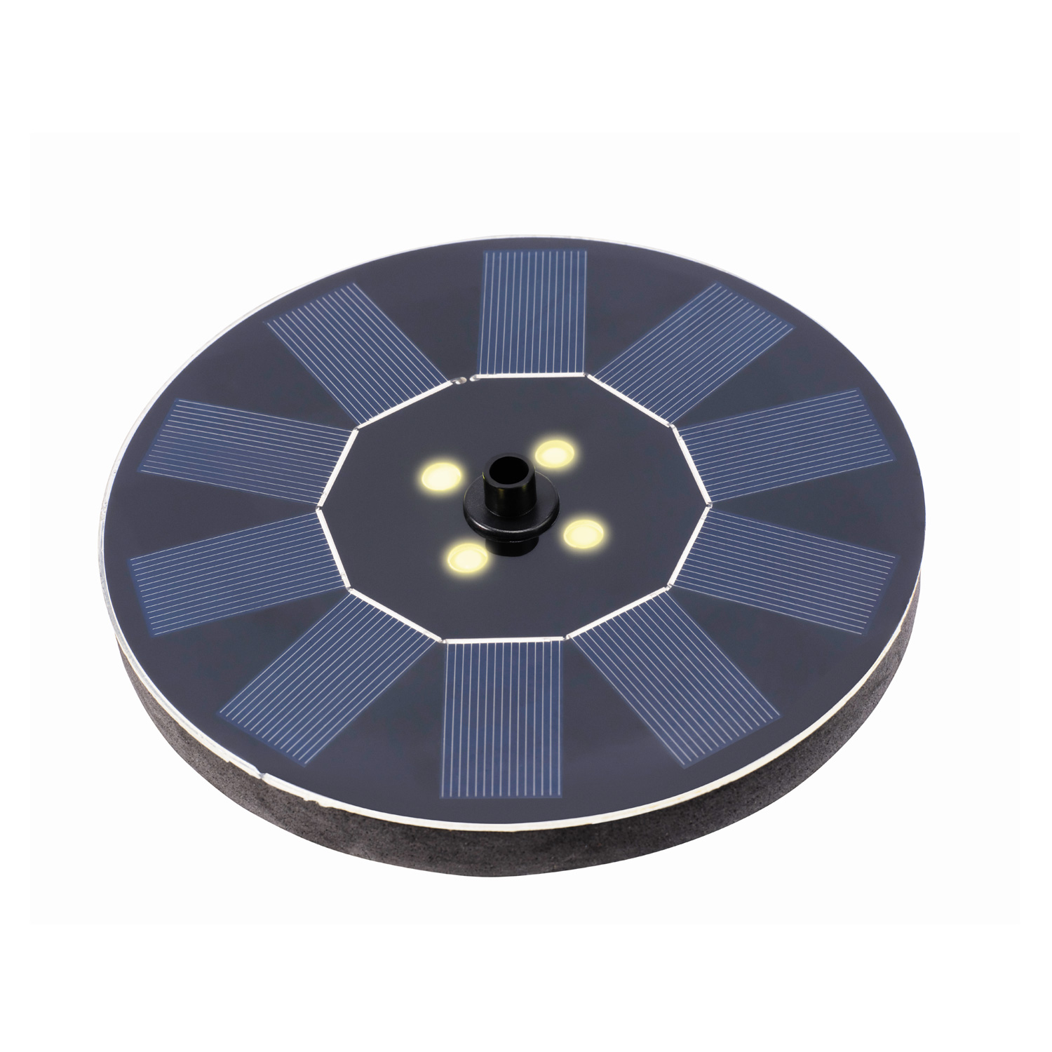LED Solar Teichpumpe - schwimmende Fontäne - 4 warmweiße LED - Kunststoff - D: 16cm - schwarz