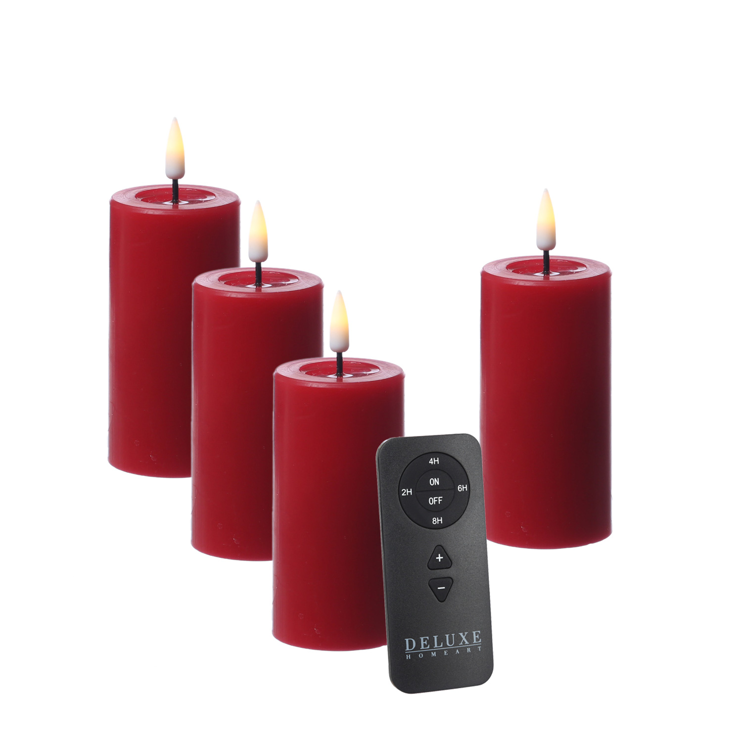 LED Kerzenset MIA - Echtwachs - H: 10cm/D: 5cm - mit Batterien/Fernbedienung - rot - 4er Set