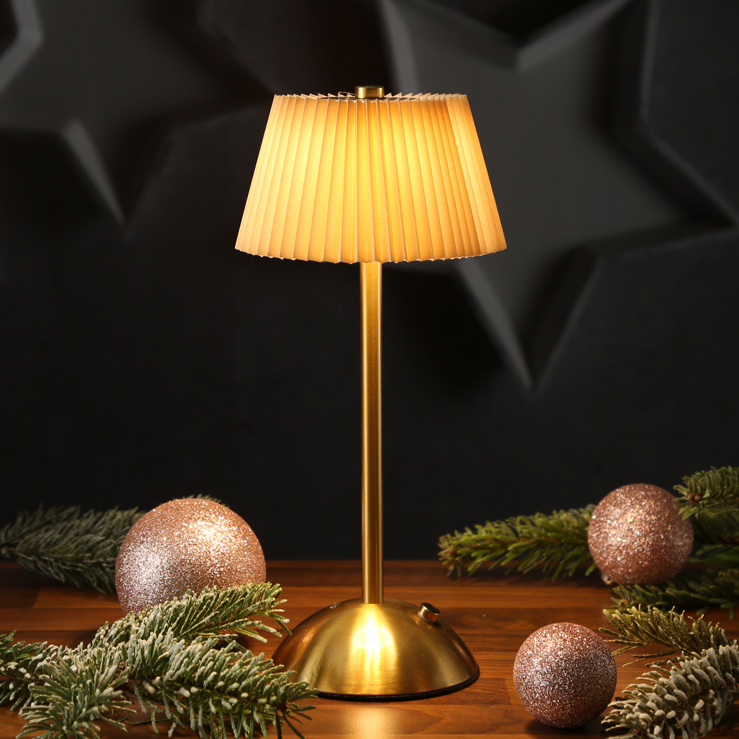 LED Tischlampe GENUA - wiederaufladbar per USB - 3 Lichtfarben - dimmbar - H:30,5cm - braun