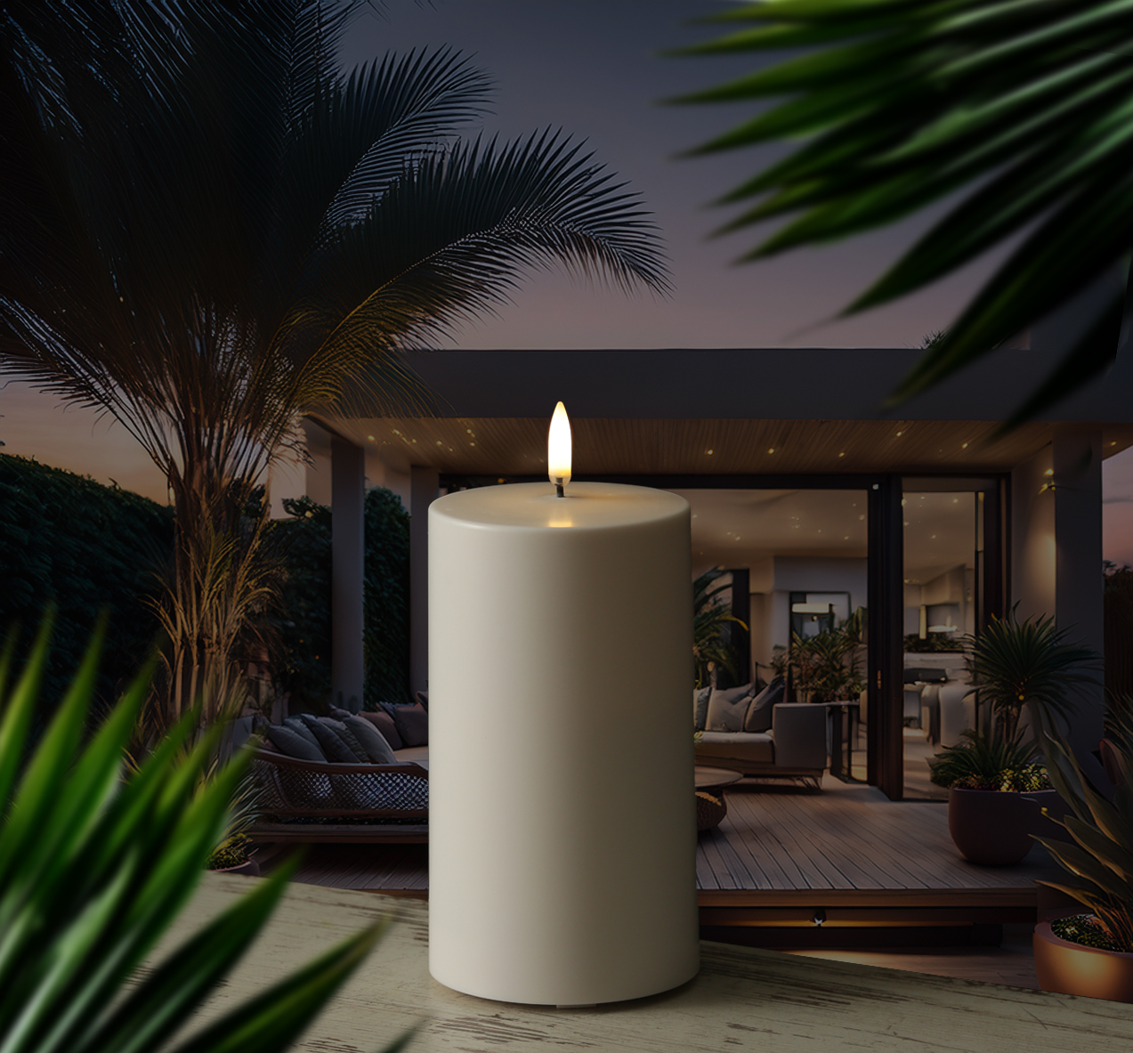 LED Kerze THEA - Kunststoff - Timer - H: 20cm - D: 8,4cm - bis zu 2500 Std.  - für Außen - weiß