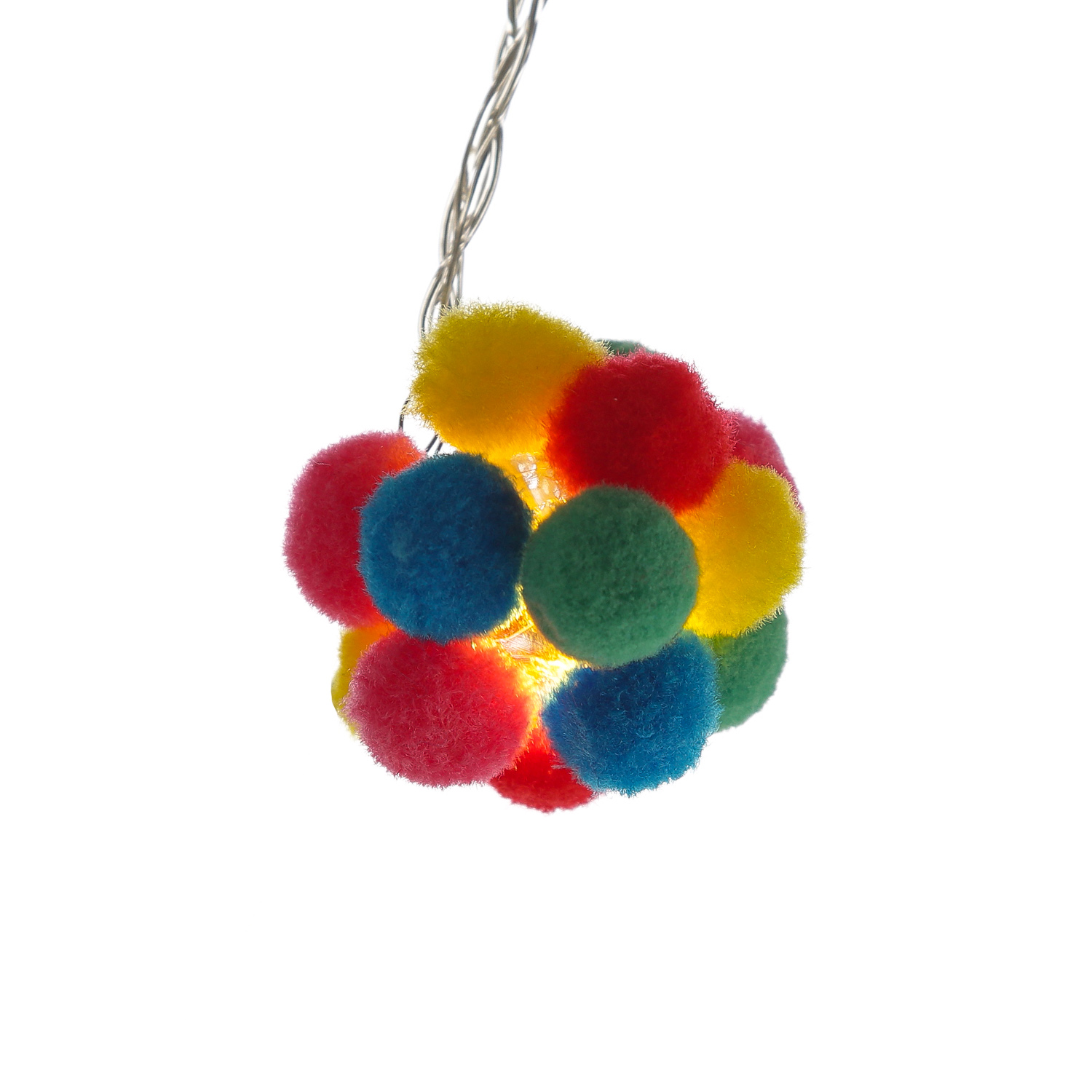 LED Lichterkette Pompom - 10 bunte Stoffbommeln - L: 1,8m - Timer - Batteriebetrieb - bunt