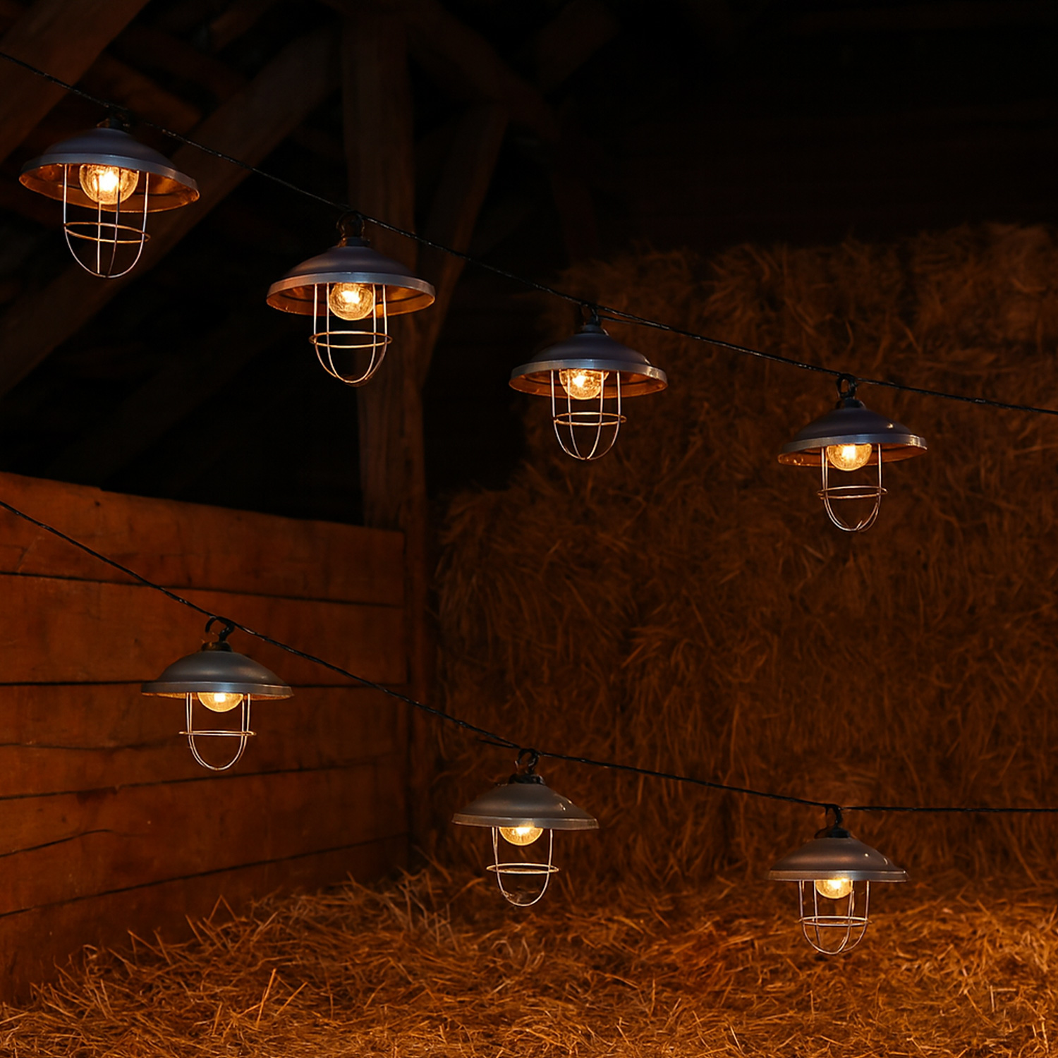 LED Solar Lichterkette Fabriklampe - 6 warmweiße LED - 2 Leuchtfunktionen - L 25m - für Außen