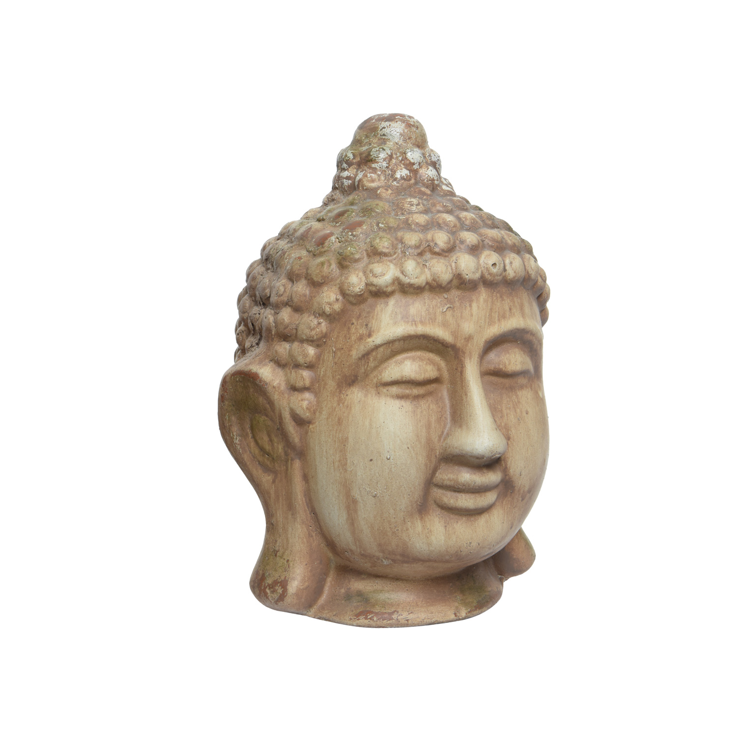 Buddhakopf Mann - Dekofigur - Magnesia - H: 27cm - für Außen - kupferfarben
