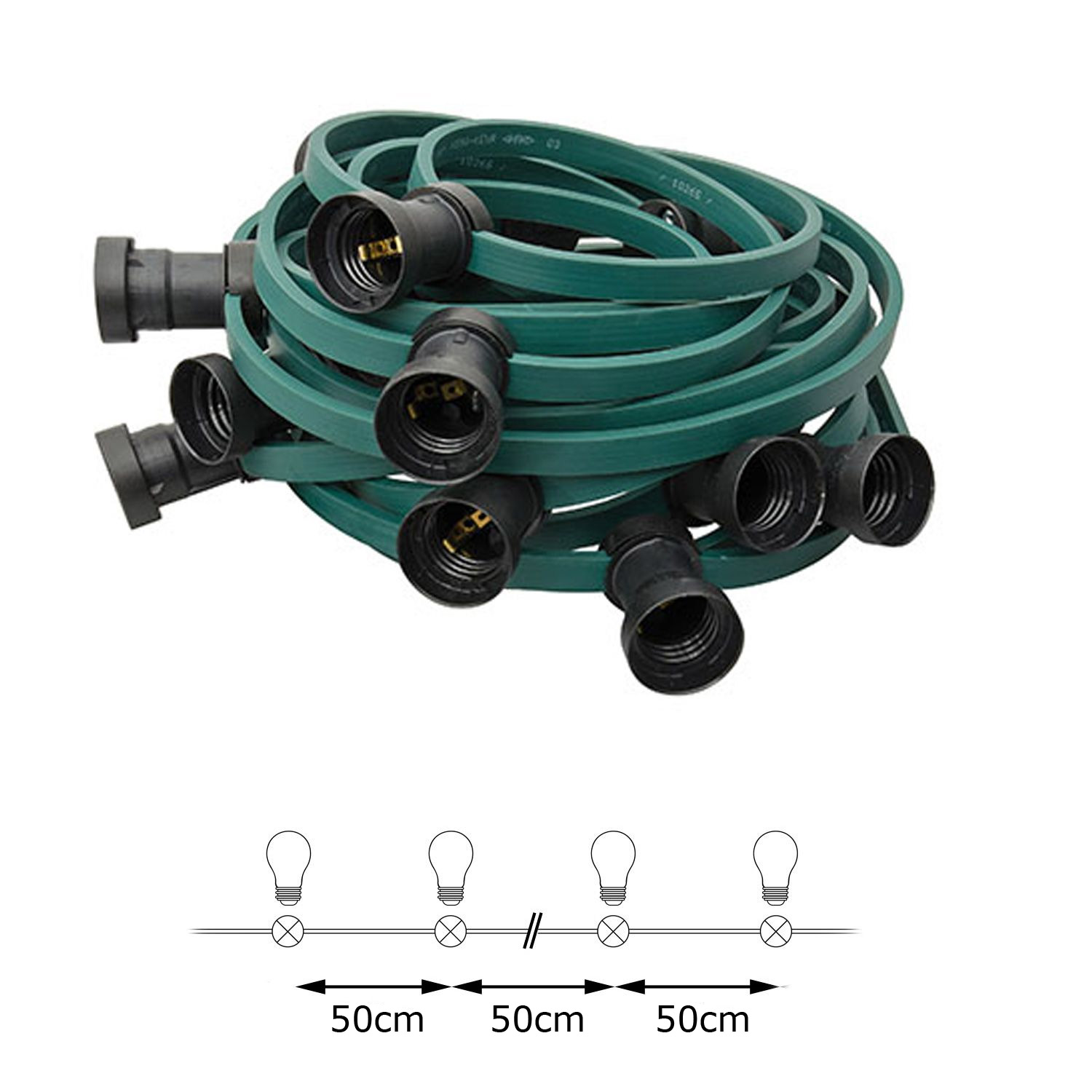 ILLU Lichterkette grün - 100 Meter Installations-Rohware - E27 Fassungen alle 50cm