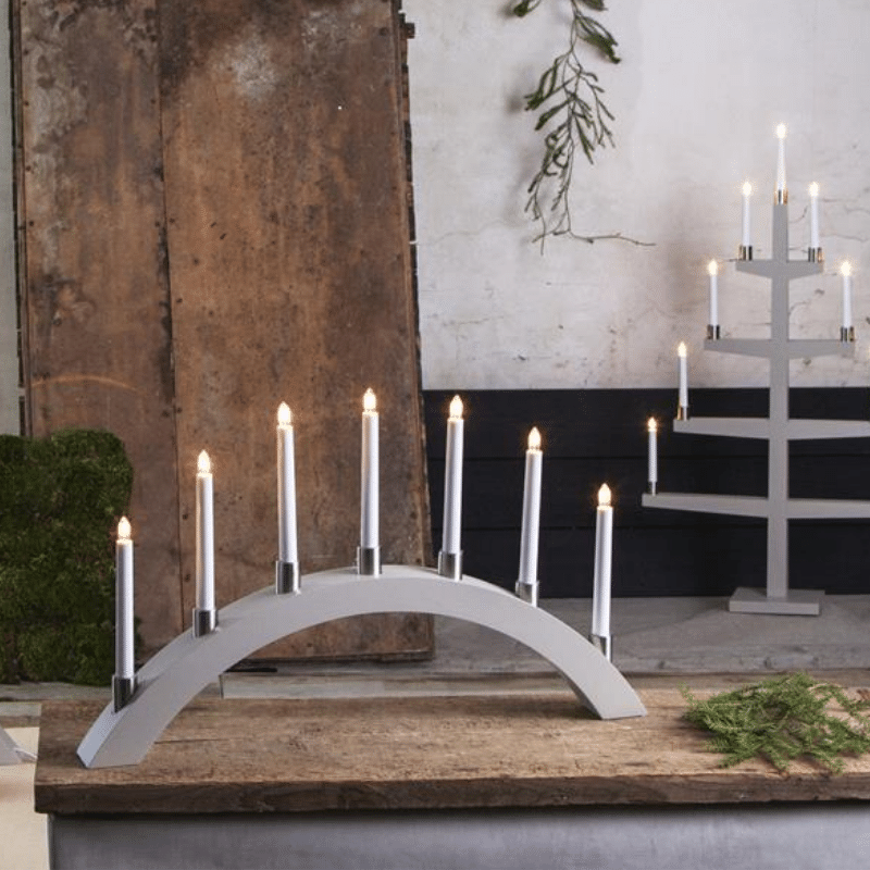 B-Ware Lichterbogen TALL  - 7 warmweiße Glühlampen - L: 67cm, H: 40cm - Holz - Schalter - Grau