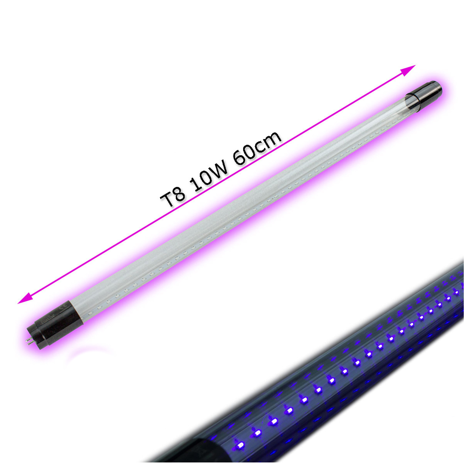 UV Schwarzlichtröhre 60cm - LED Fassungen - T8 - 230V - 10W