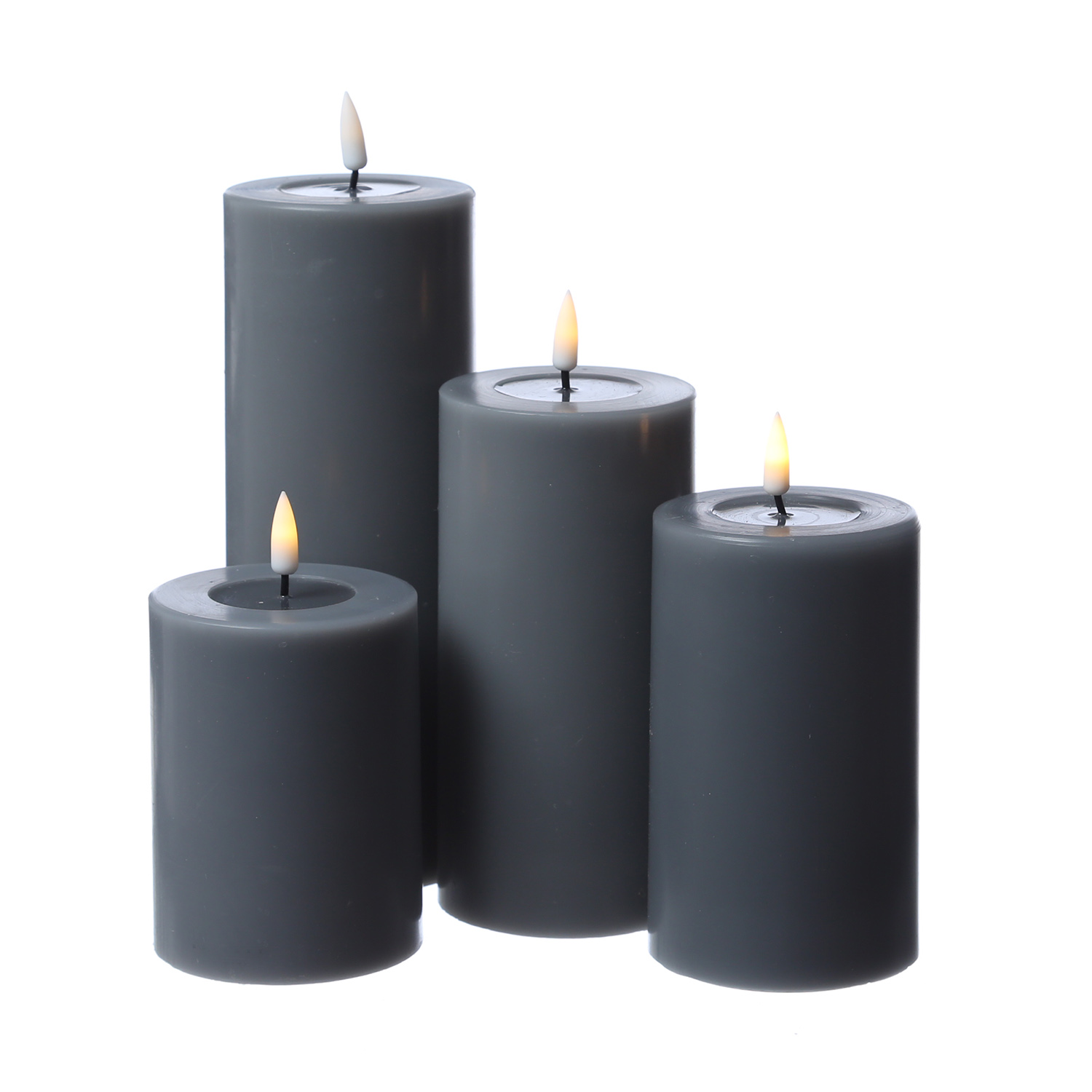 LED Stumpenkerze MIA - Echtwachs - realistische 3D Flamme - H: 20cm - Batteriebetrieb - grau