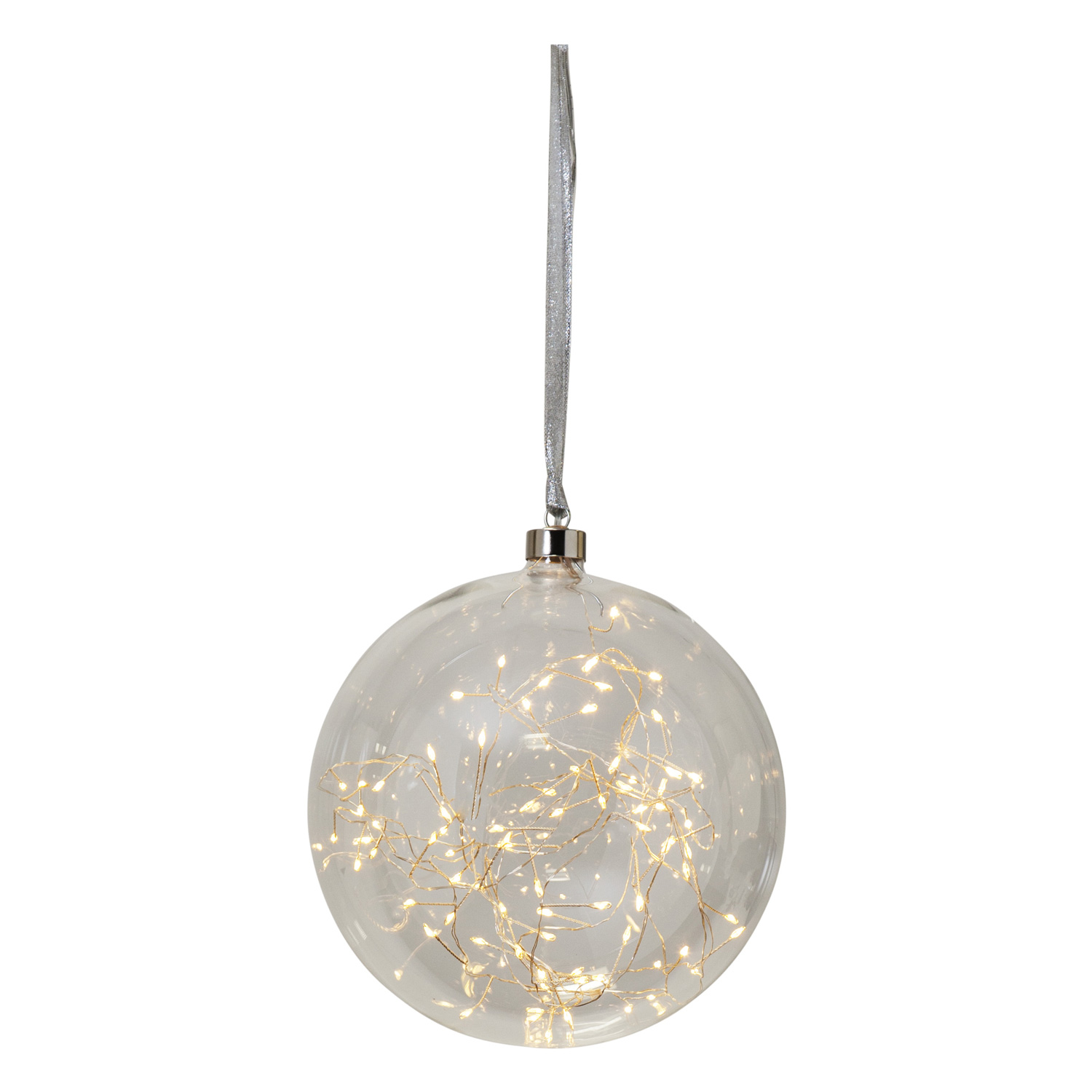 Glaskugel GLOW - klares Glas - 80 warmweiße LED am Draht - D: ca. 20cm - inkl. Trafo - 3m Kabel