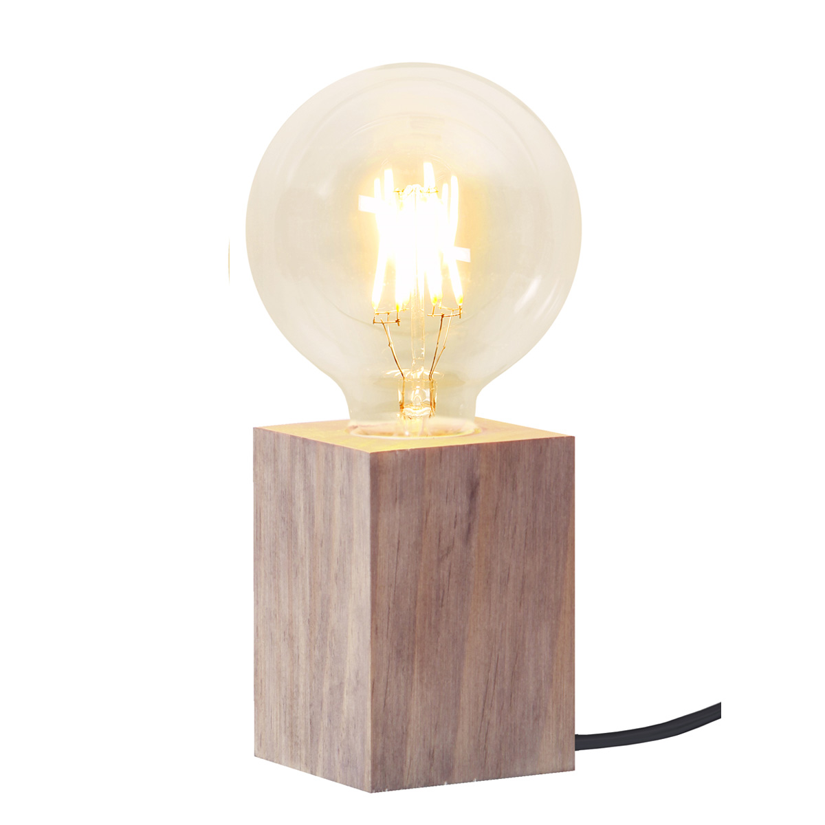 Lampenhalterung LYS - Tischleuchte - E27 - H: 10cm - stehend - Kabel mit Schalter - Holz - braun