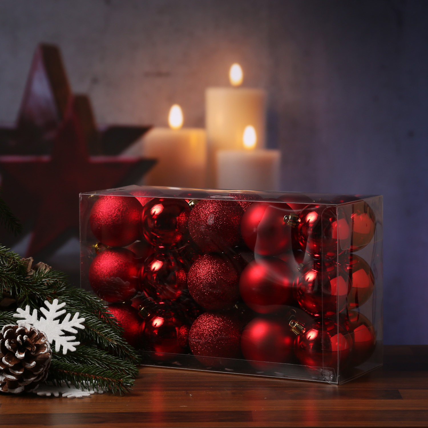 Christbaumkugel - Weihnachtsbaumkugel - bruchfest - D: 6cm - glänzend matt glitzernd - rot - 30St.