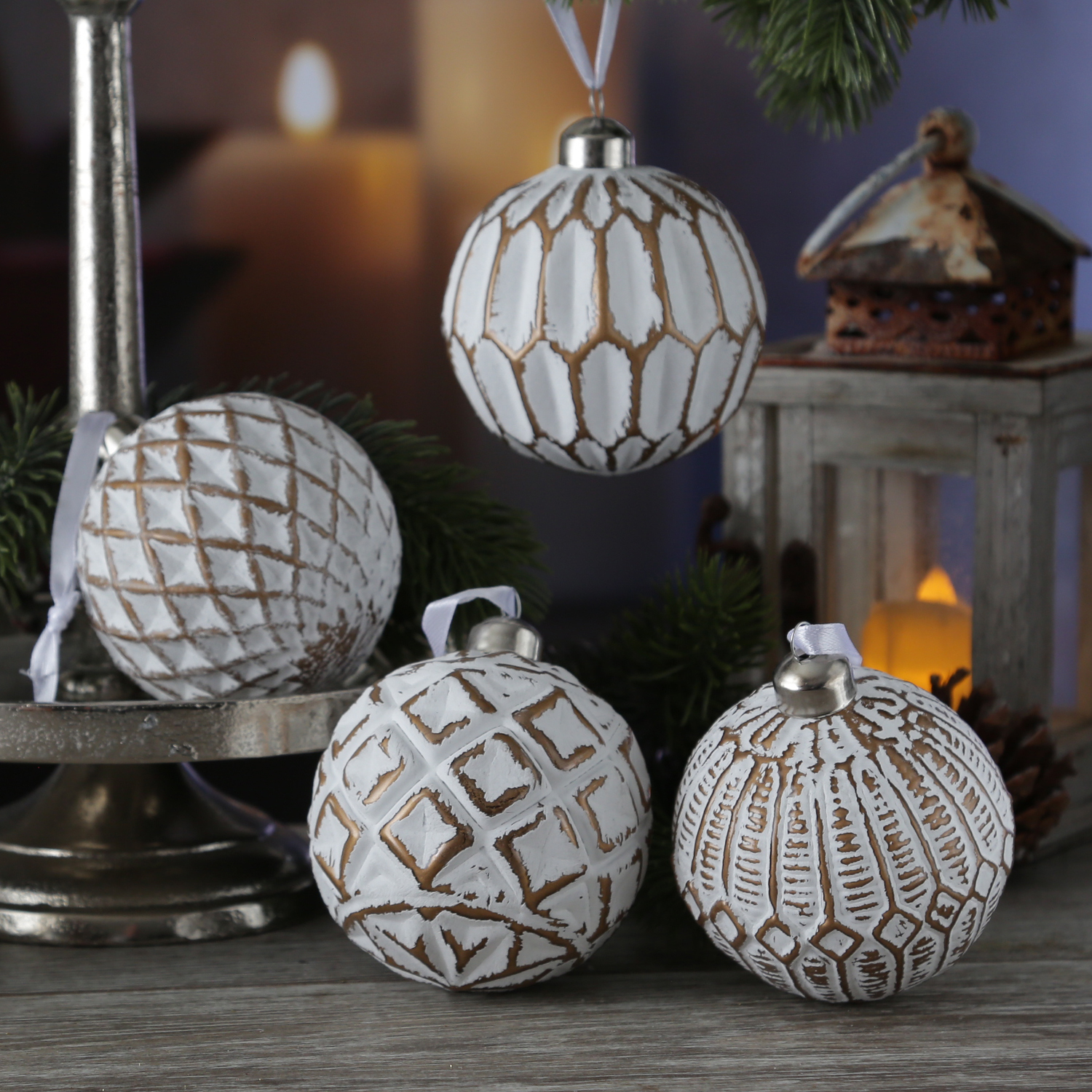 Christbaumkugel - Weihnachtsbaumkugel - Glas - D: 8cm - matt - weiß, gold - 12er Set