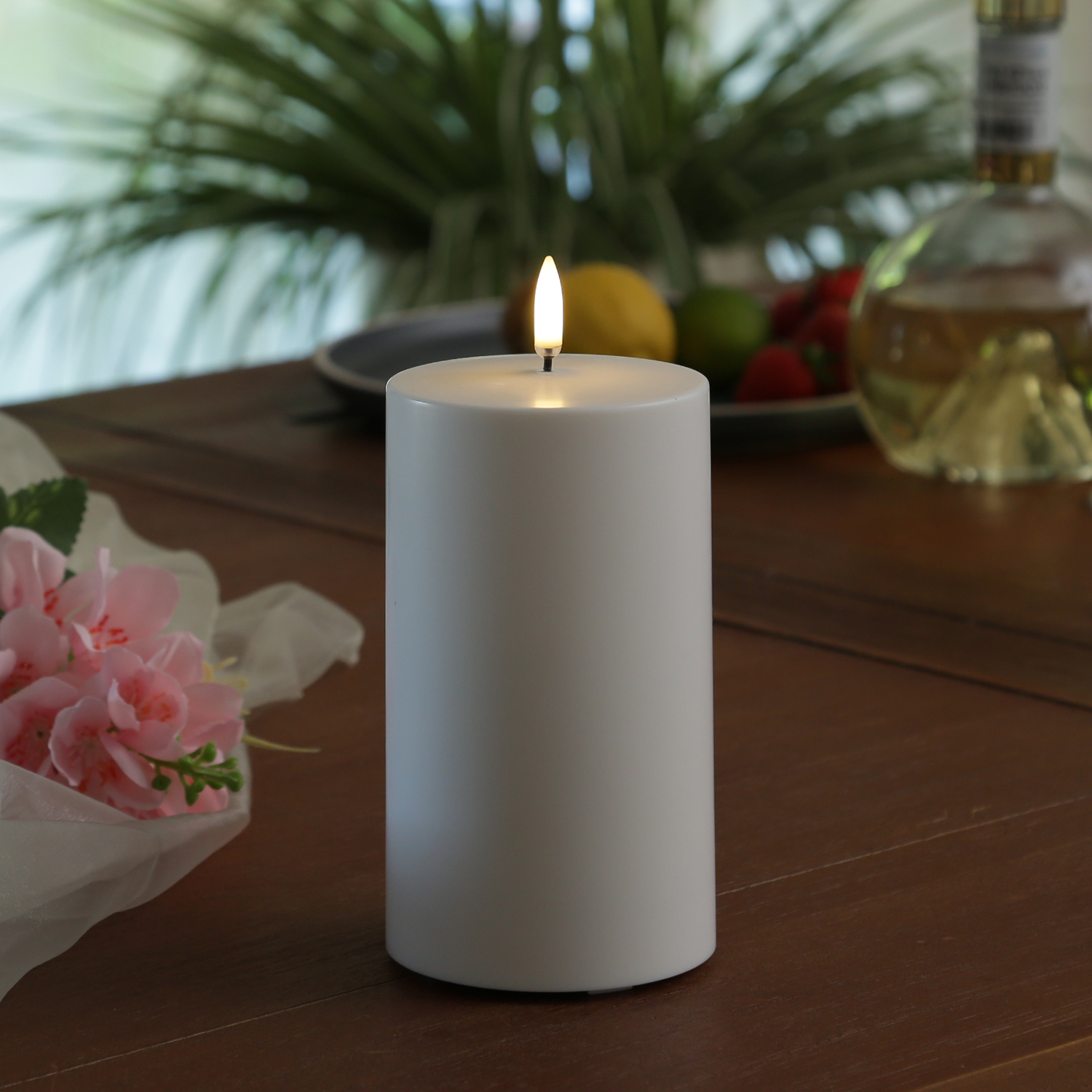 LED Kerze THEA - Kunststoff - Timer - H: 20cm - D: 8,4cm - bis zu 2500 Std.  - für Außen - weiß