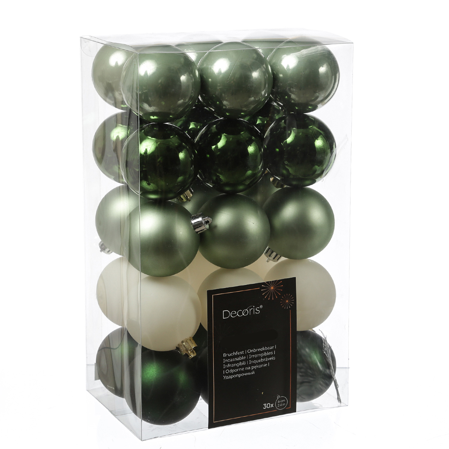 Christbaumkugeln - Weihnachtskugeln - bruchfest - D: 6cm - glänzend/matt - grün, weiß - 30St.