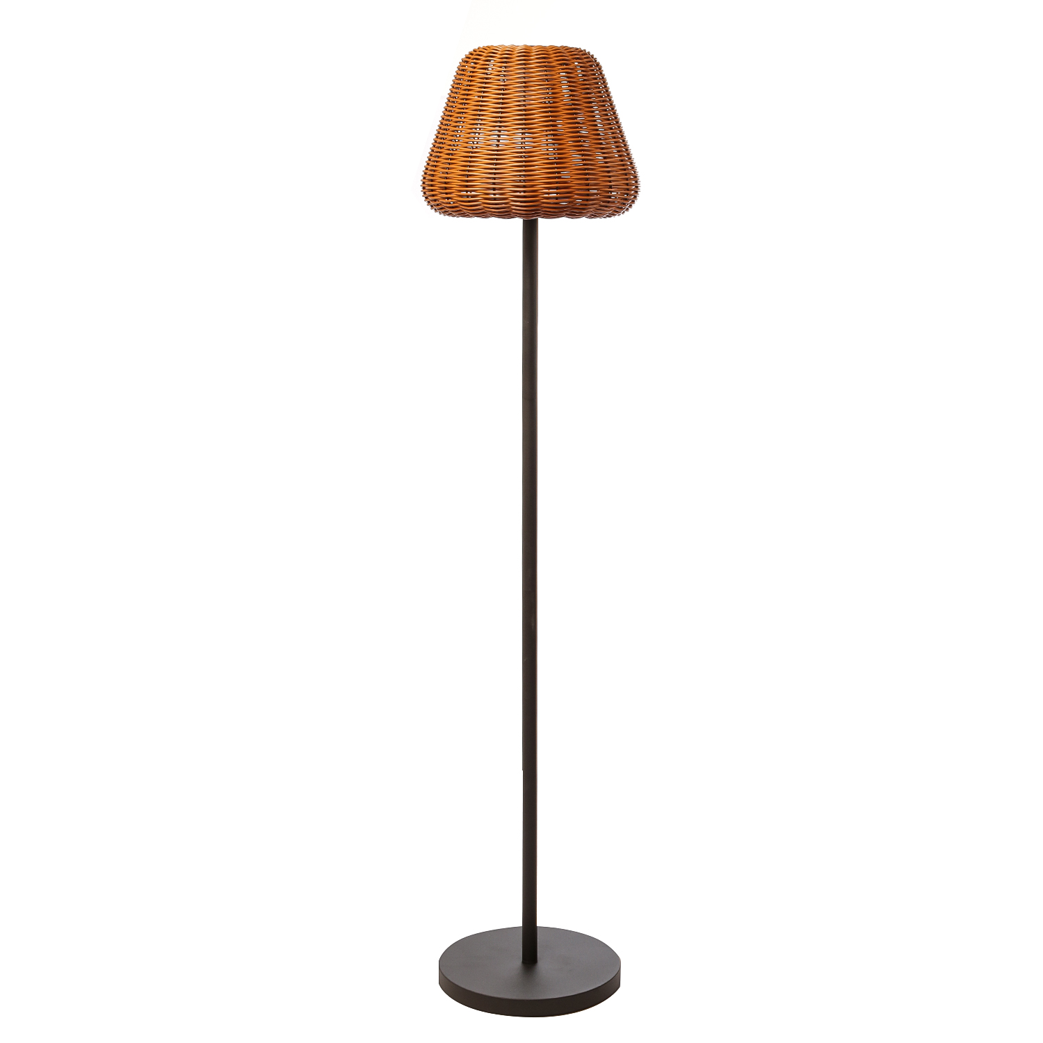 LED Garten Stehlampe - in Rattanoptik - H: 150cm - dimmbar - aufladbar - mit Fernb. - hell braun