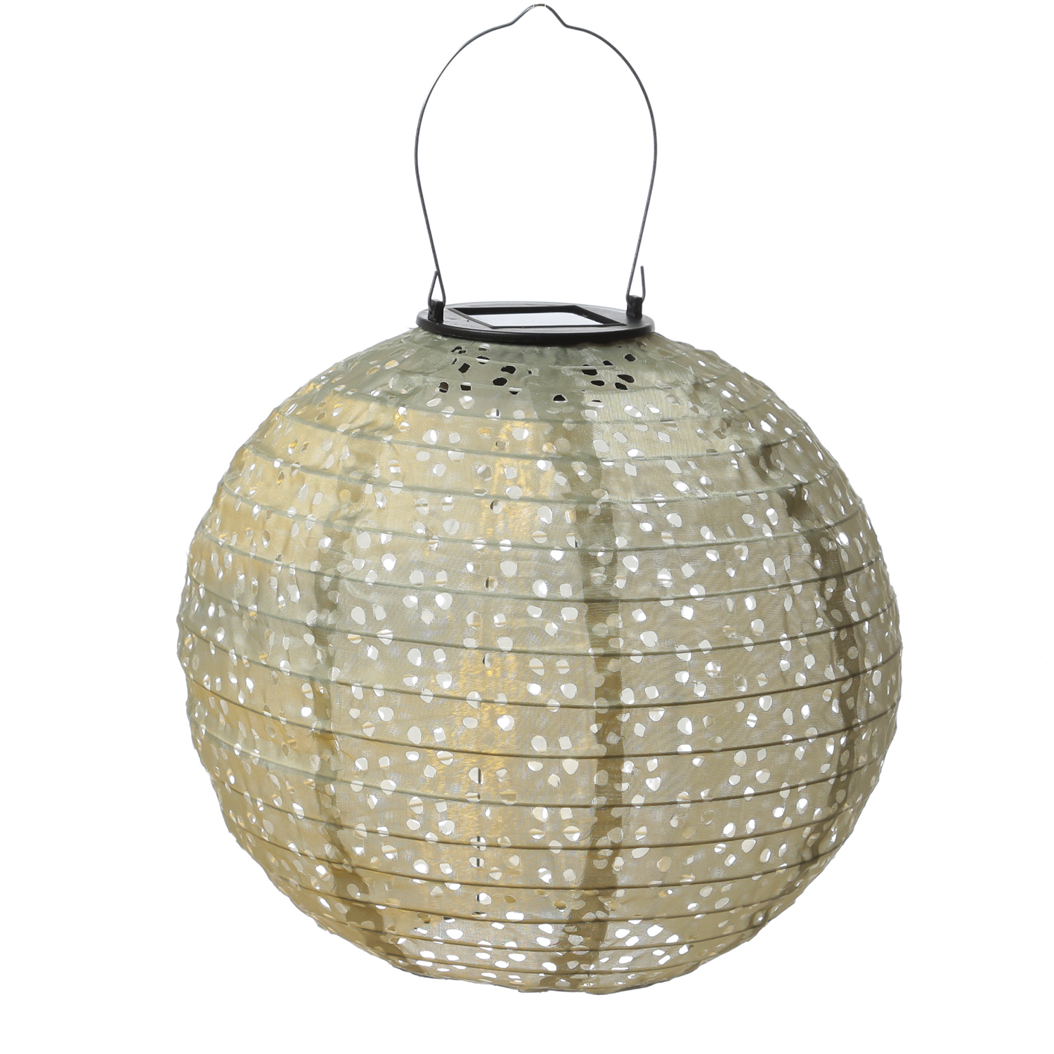 LED Solar Lampion - mit Blumenmuster - warmweiße LED - H: 25cm - D: 25cm - Lichtsensor - grün