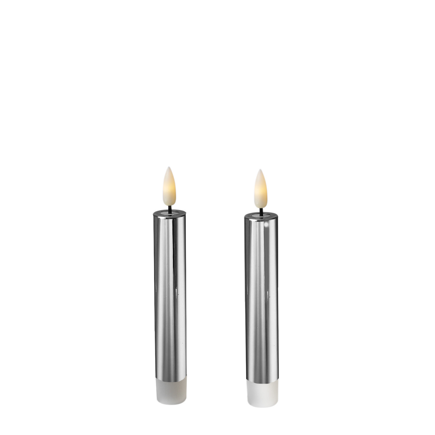 LED Stabkerzen - Tafelkerzen aus Kunststoff - H: 17cm - Timer - silber glänzend - 2er Set
