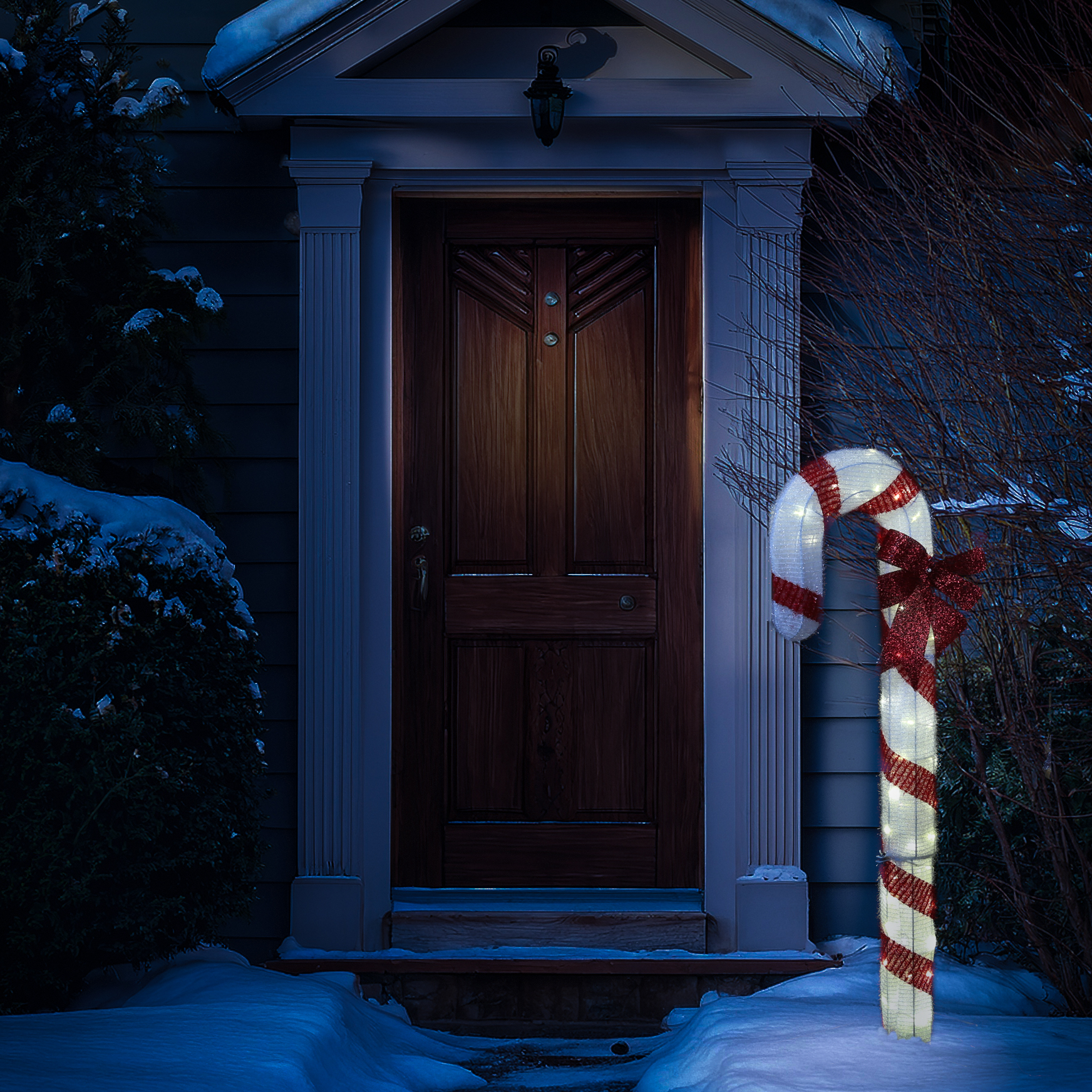 LED Zuckerstange mit Schleife - 48 warmweiße LED - H: 1,2m - Timer - inkl. Trafo - für Außen