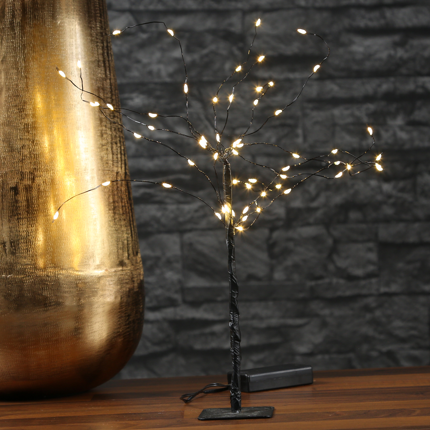 LED Baum Mini - Weidenbaum - Dekoleuchte - 60 warmweiße LED - Batteriebetrieb - schwarz