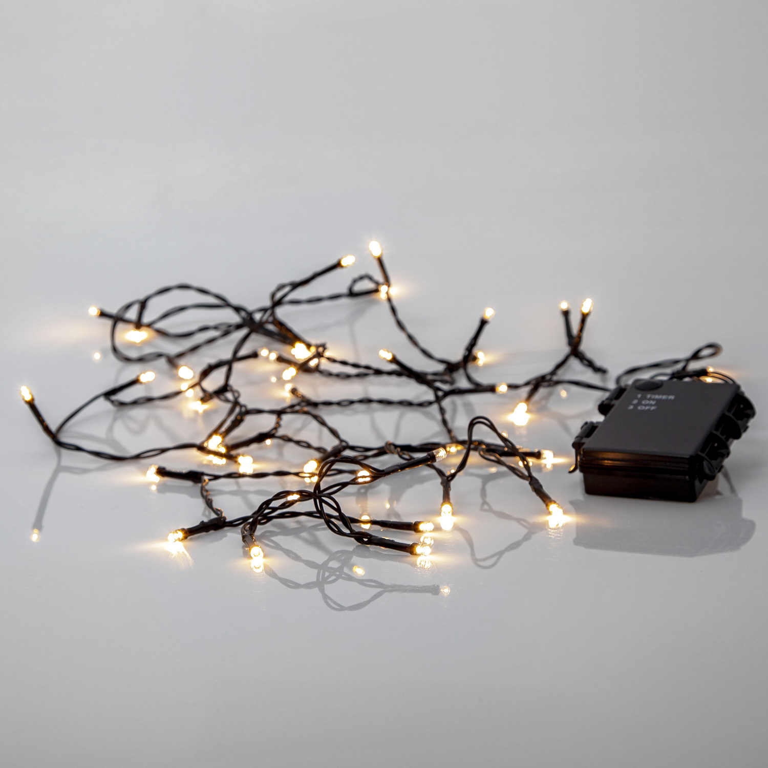 LED Lichterkette - AKKU - 80 warmweiße LED -  5,6m -  Batterie - Timer - outdoor - schwarz